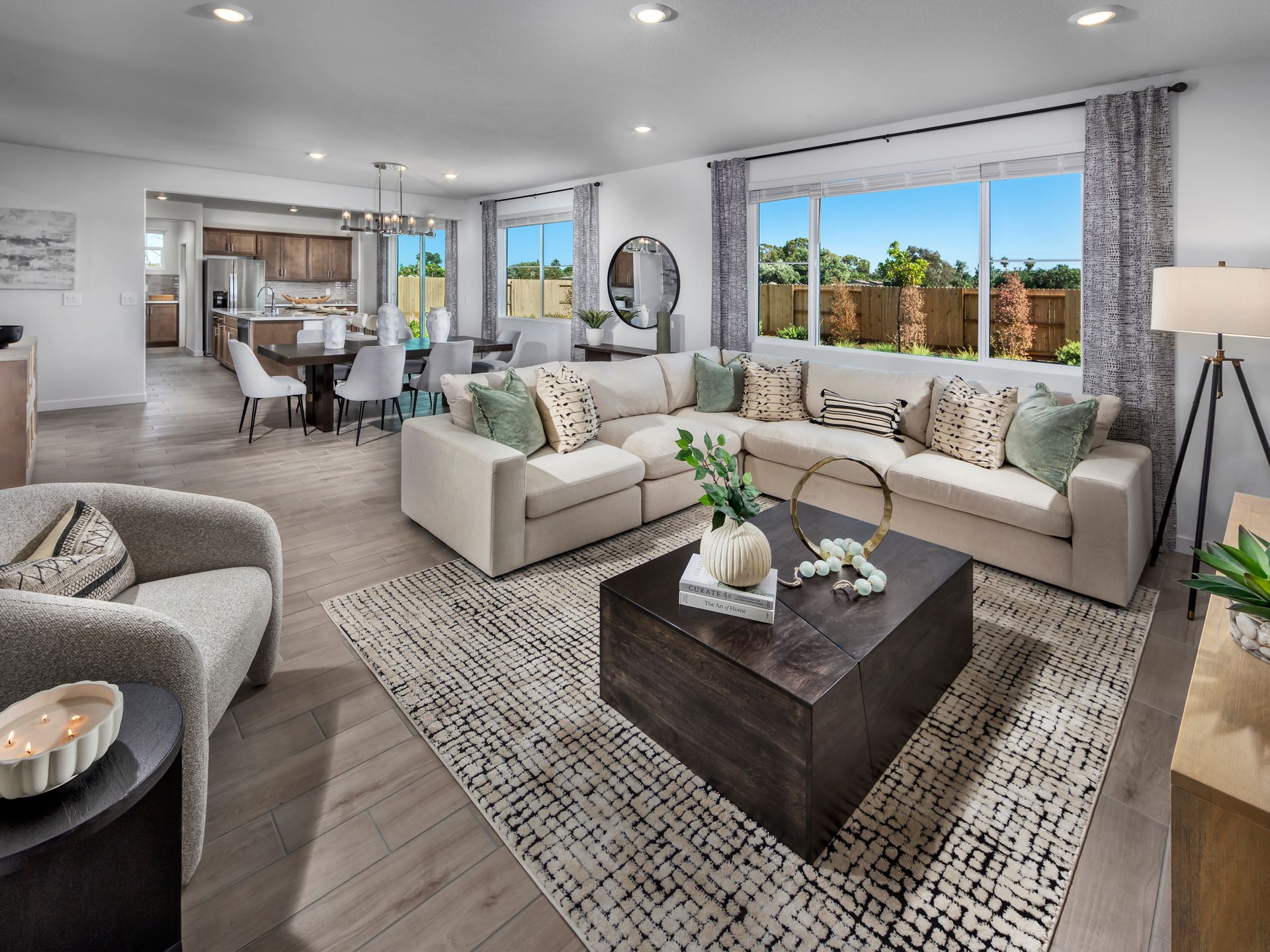 Open-Concept Living, Dining, and Kitchen.
