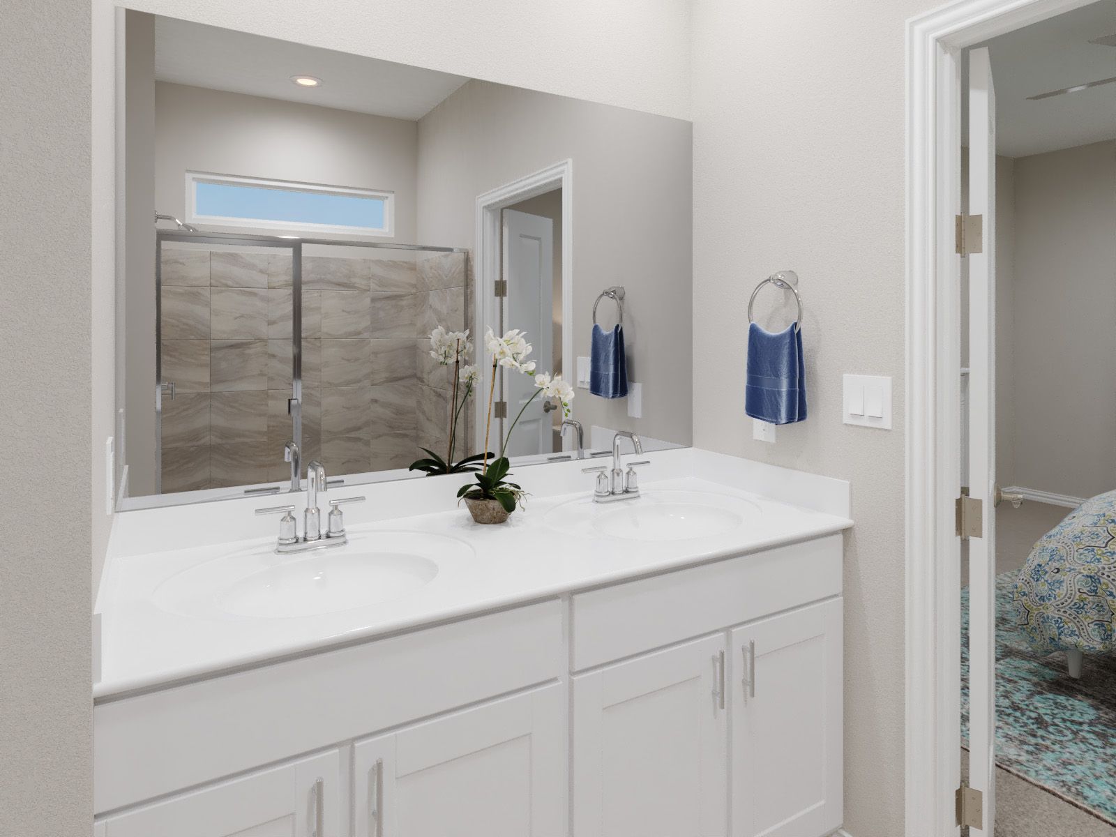 Dual vanities perfect for getting ready.