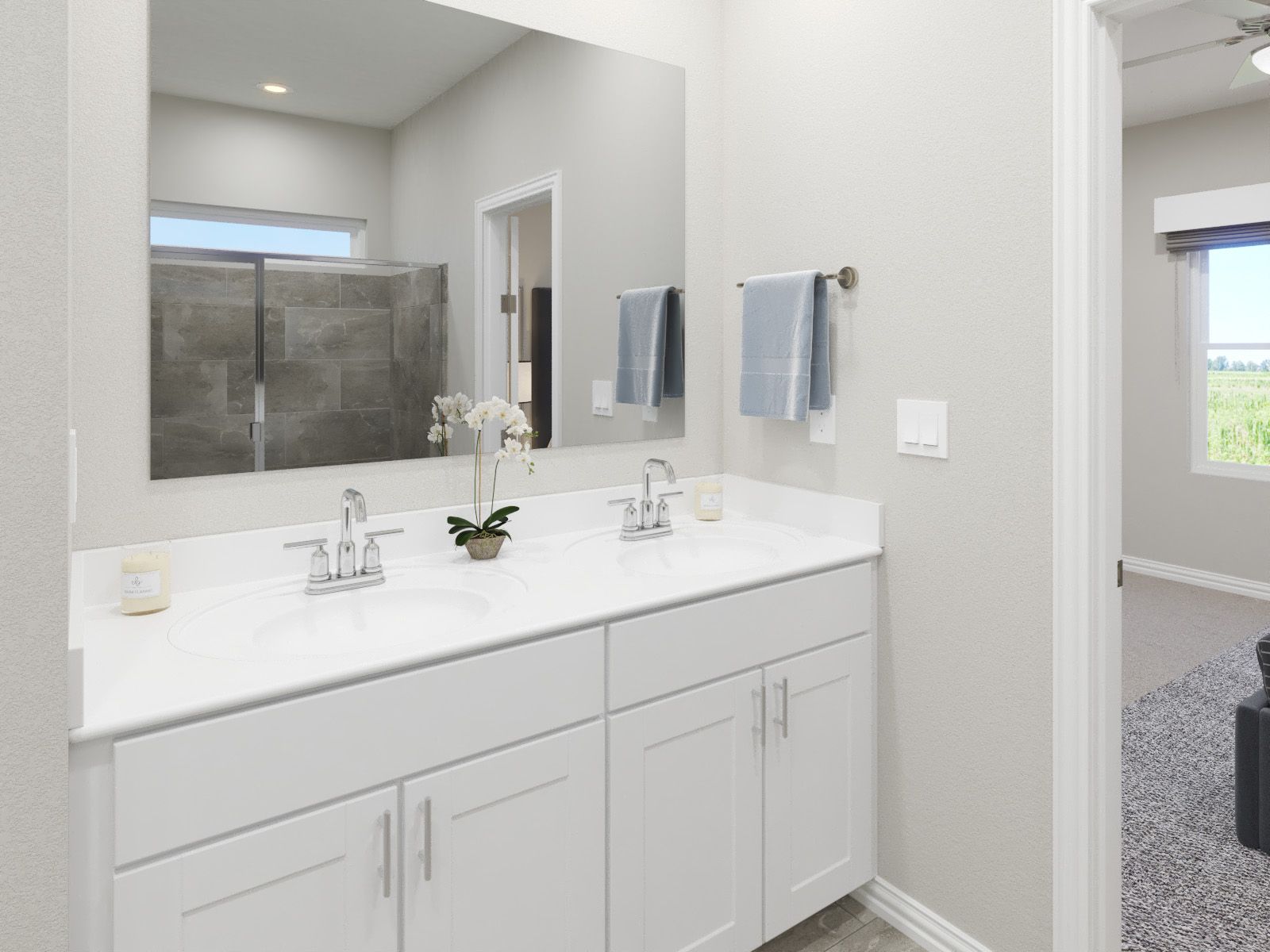 Dual vanities perfect for getting ready.