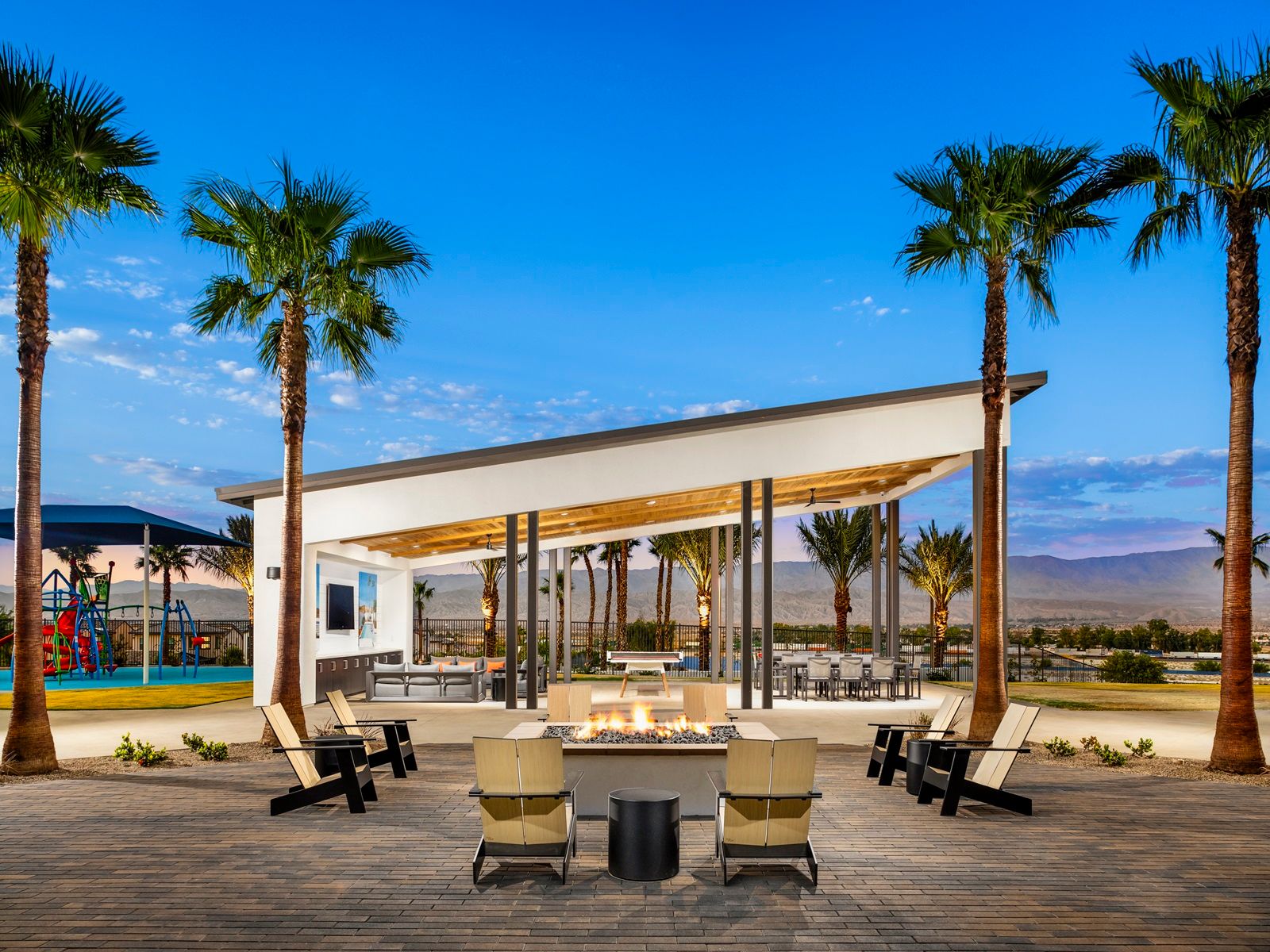 The picturesque fire pit invites relaxed evenings under the desert stars.
