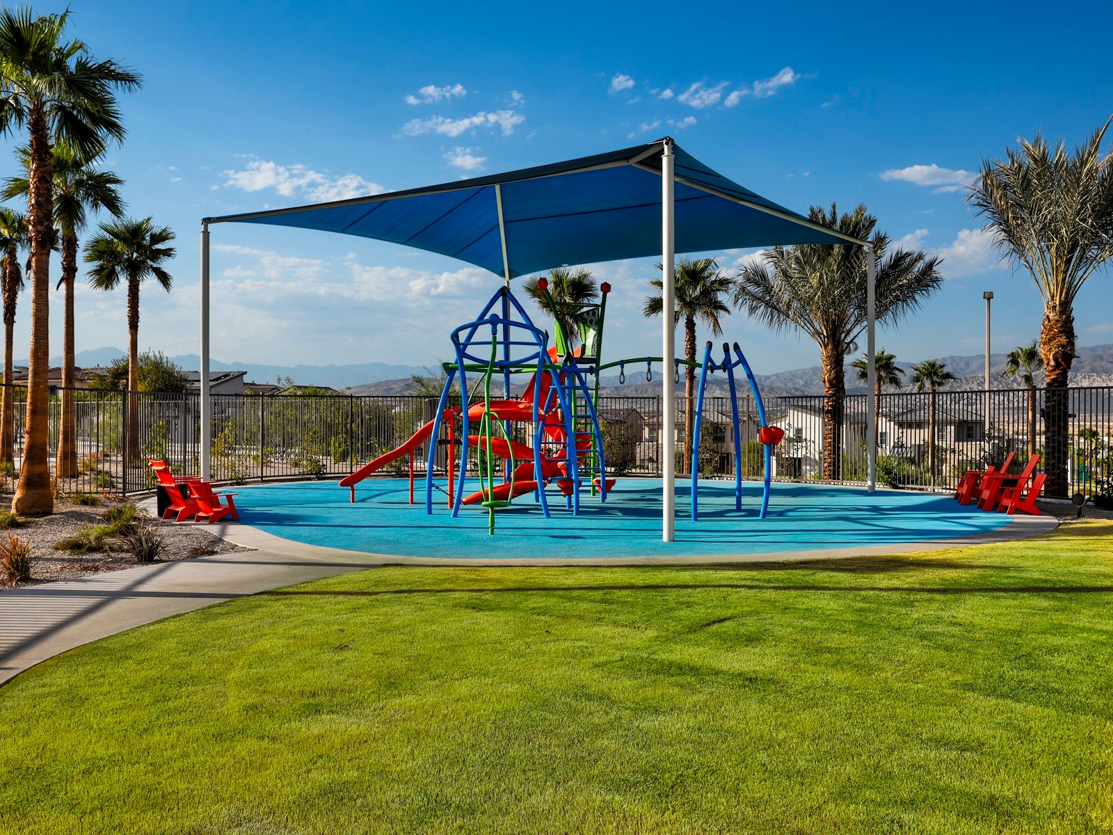 The playground invites fun, imagination and outdoor adventure.