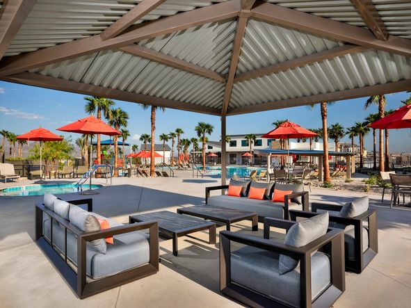 Comfortable lounge seating perfect for poolside relaxation.
