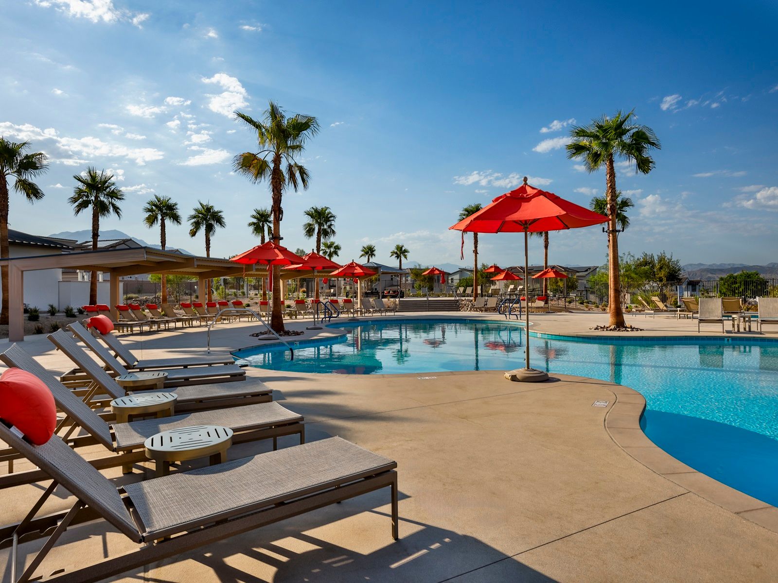 Sun-soaked lounge chairs for ultimate poolside relaxation.