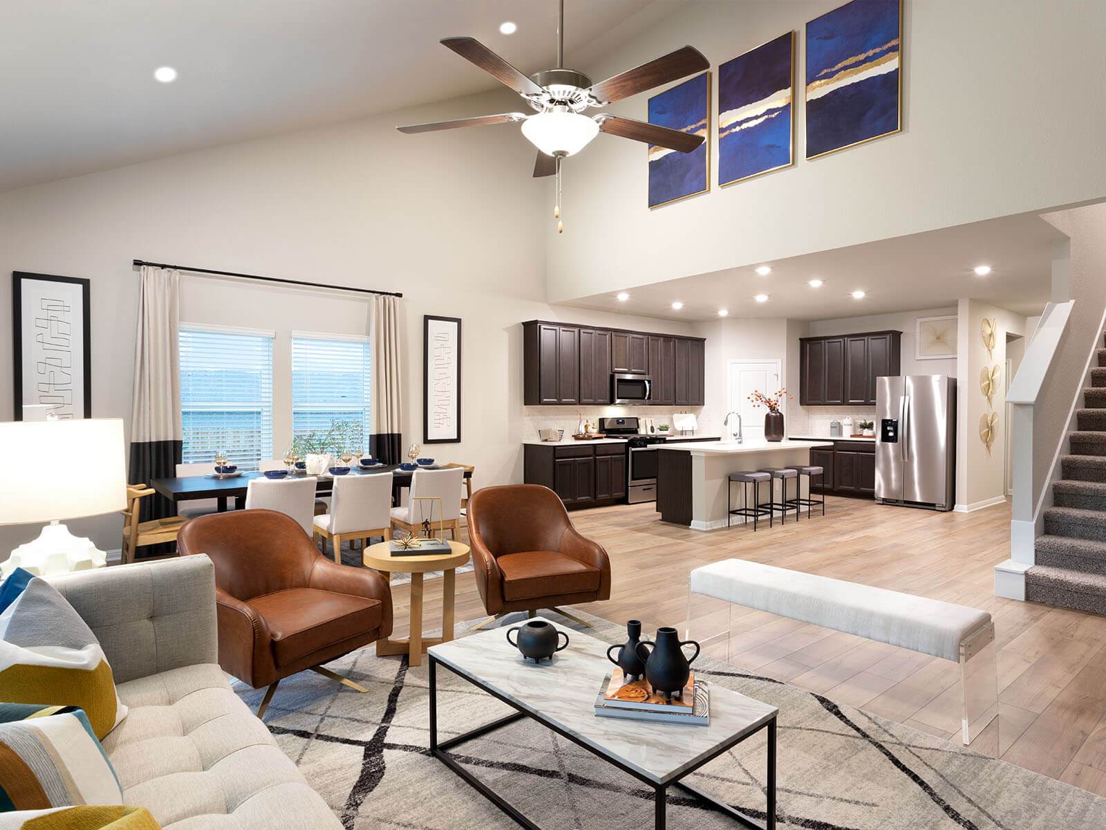 The open concept kitchen, living, and dining areas are great for entertaining.