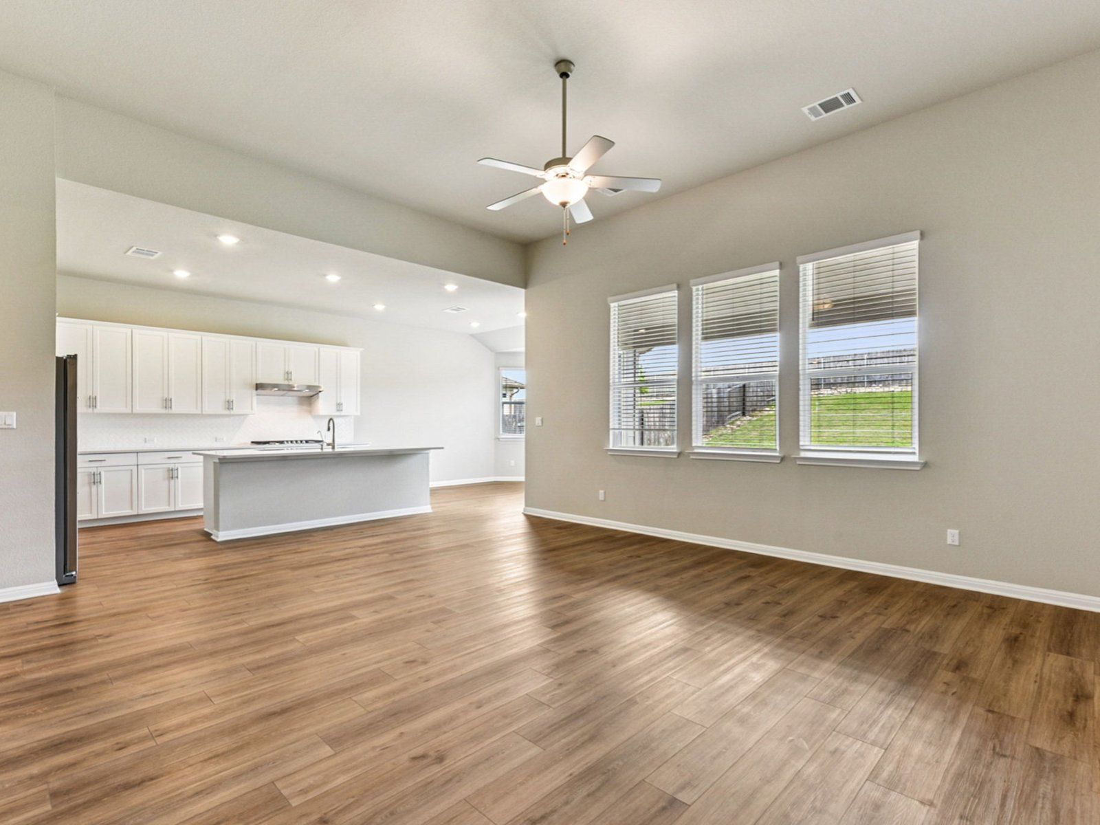 Kitchen, Living, and Dining Areas