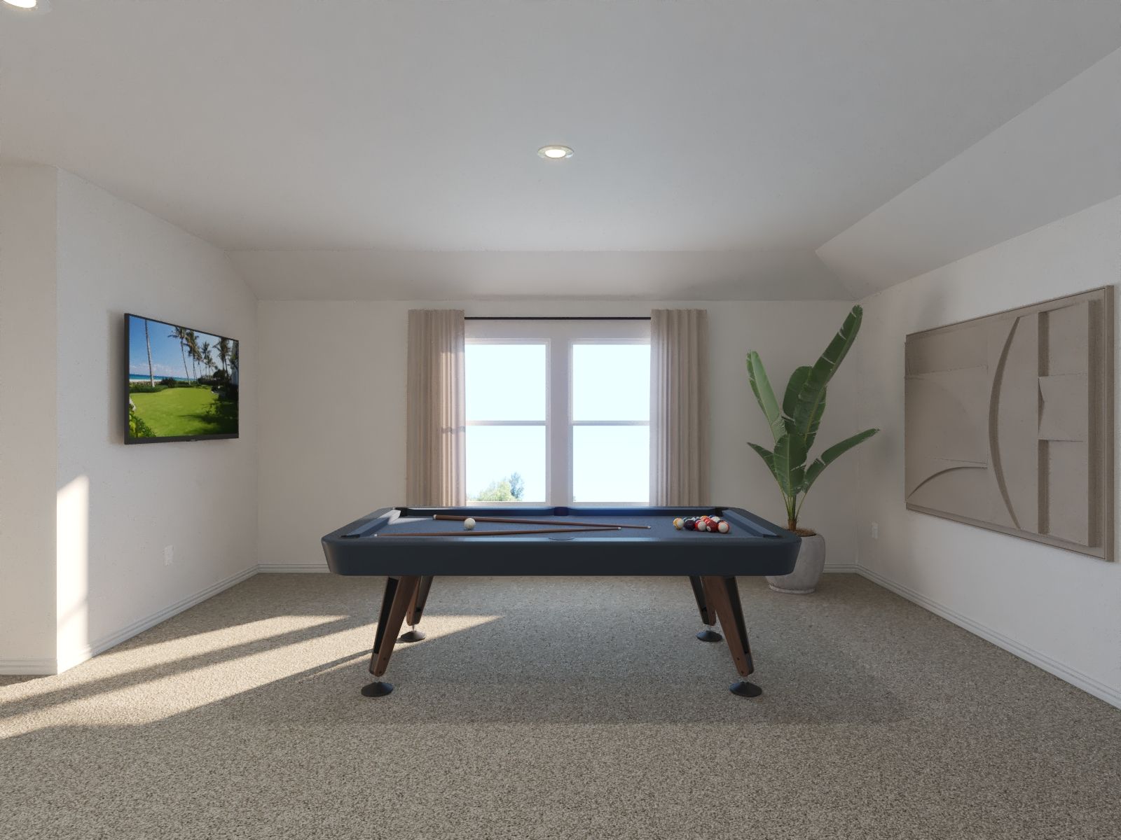 Game night, move night, or homework time, this upstairs gathering area is perfect for all