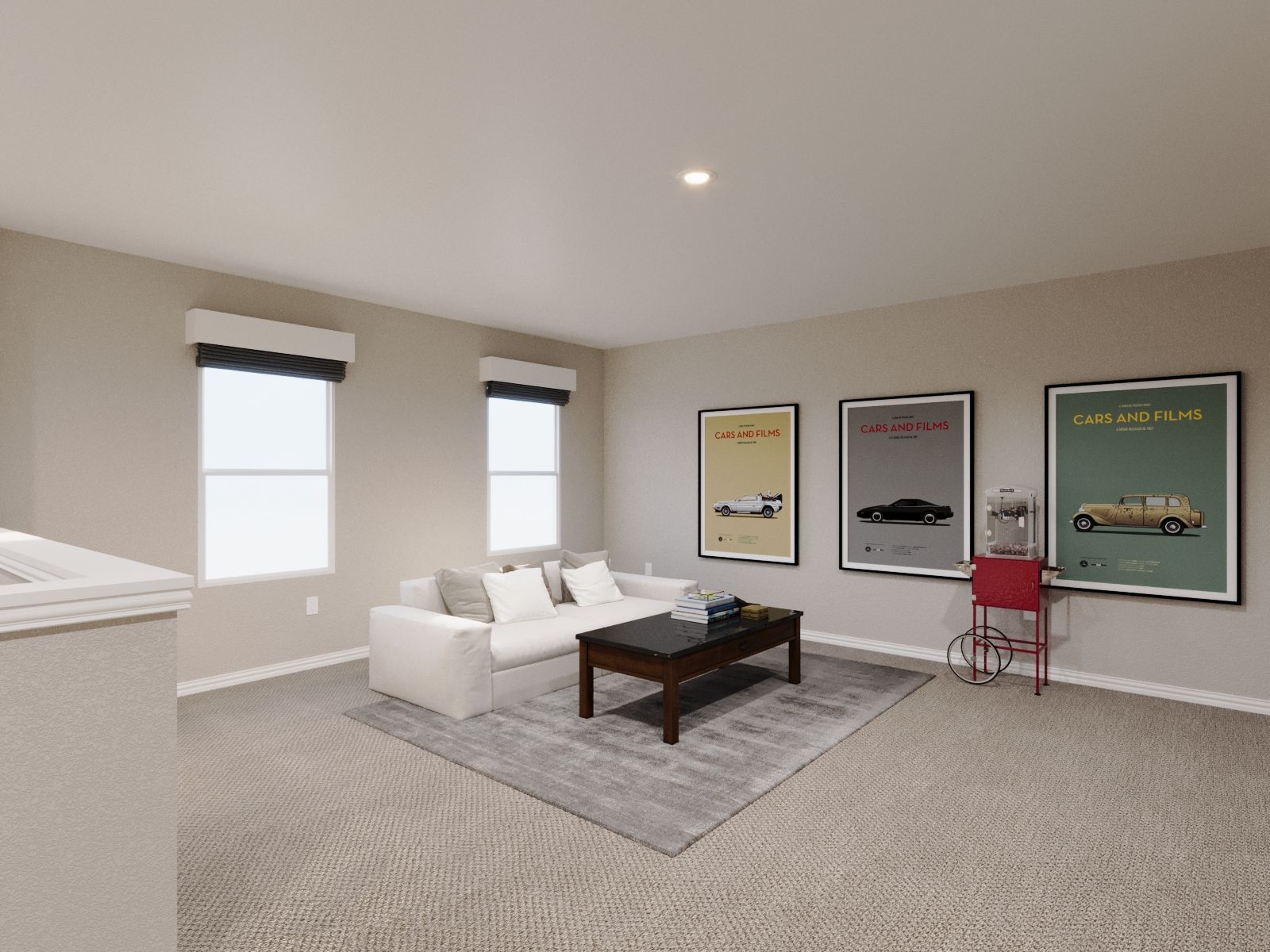 Game night, move night, or homework time, this upstairs gathering area is perfect for all