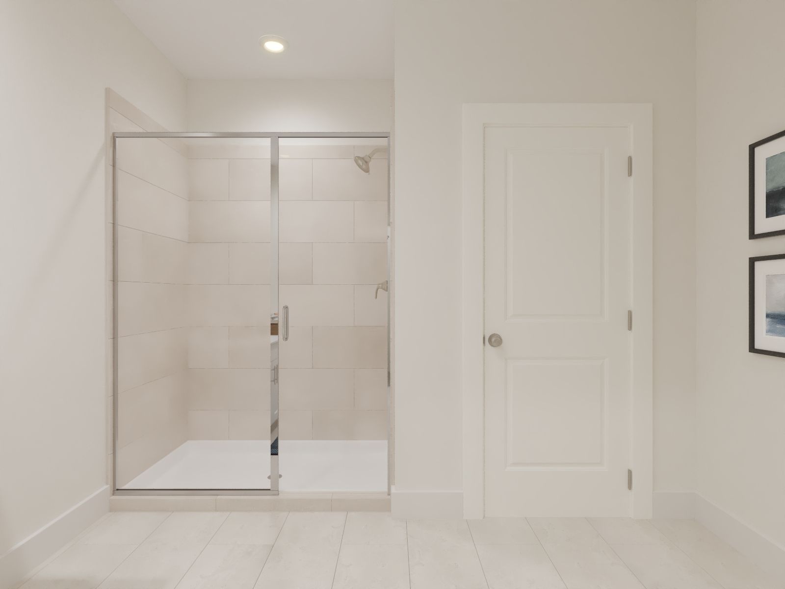 The primary bathroom offers dual vanity sinks and a walk-in shower.