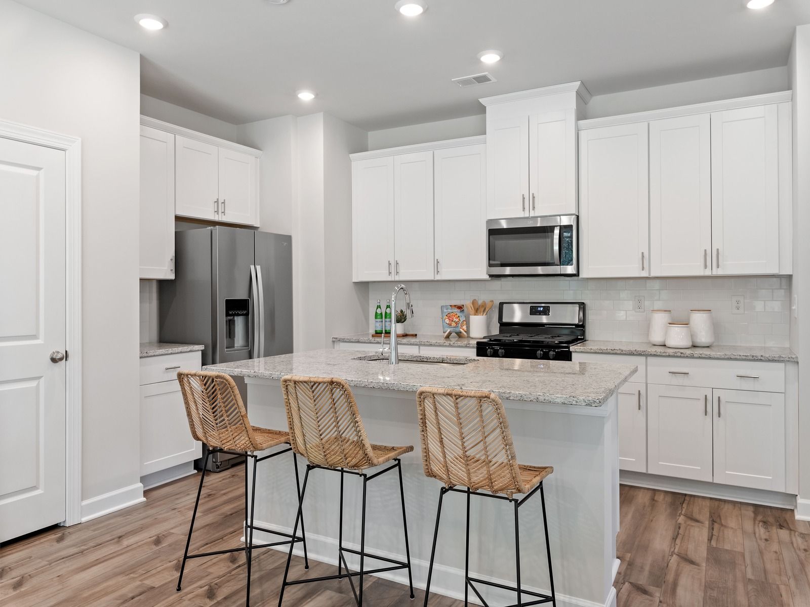 The oversized kitchen island makes meal-prep much easier.