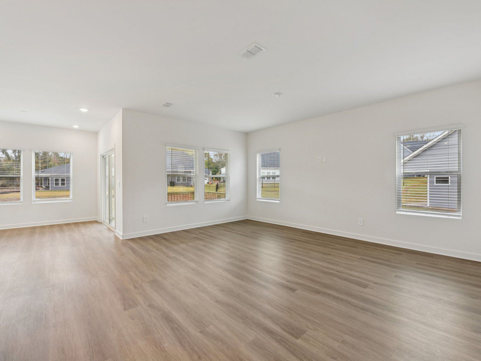 The great room offers an abundance of natural light.