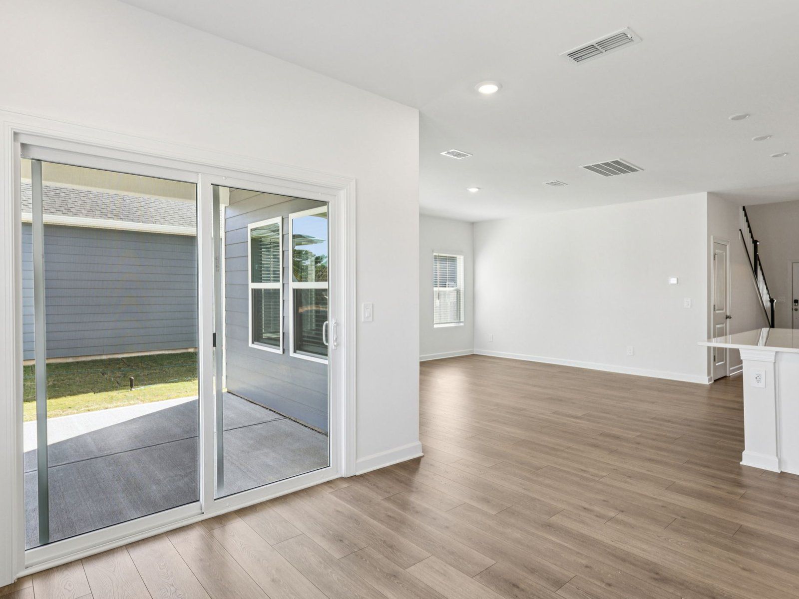 The great room offers an abundance of natural light.
