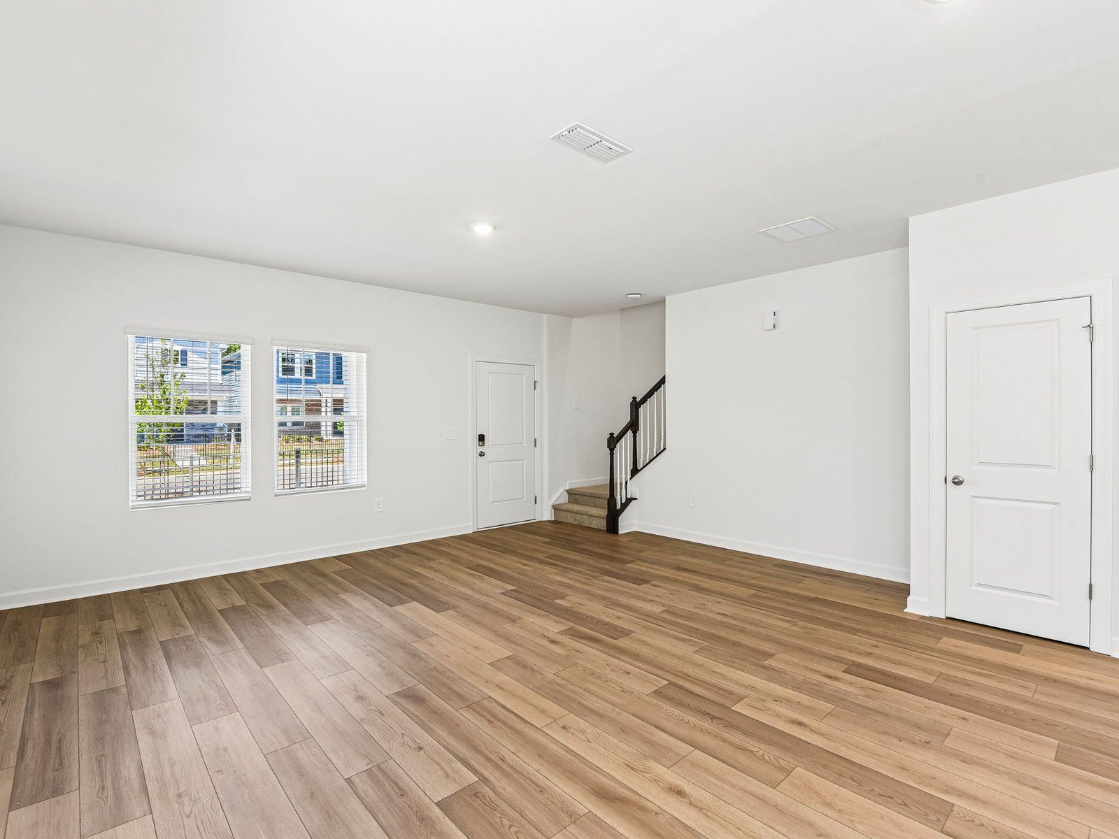 The great room offers an abundance of natural light.