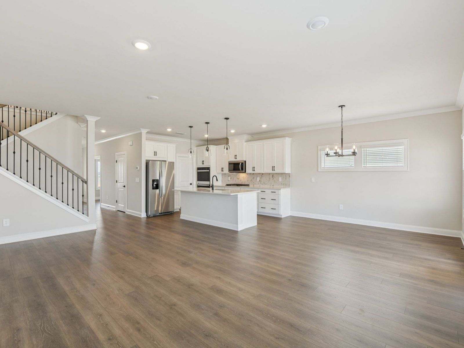 The Johnson floorplan with the Relaxed Transitional Linen interior package modeled at River Pointe.