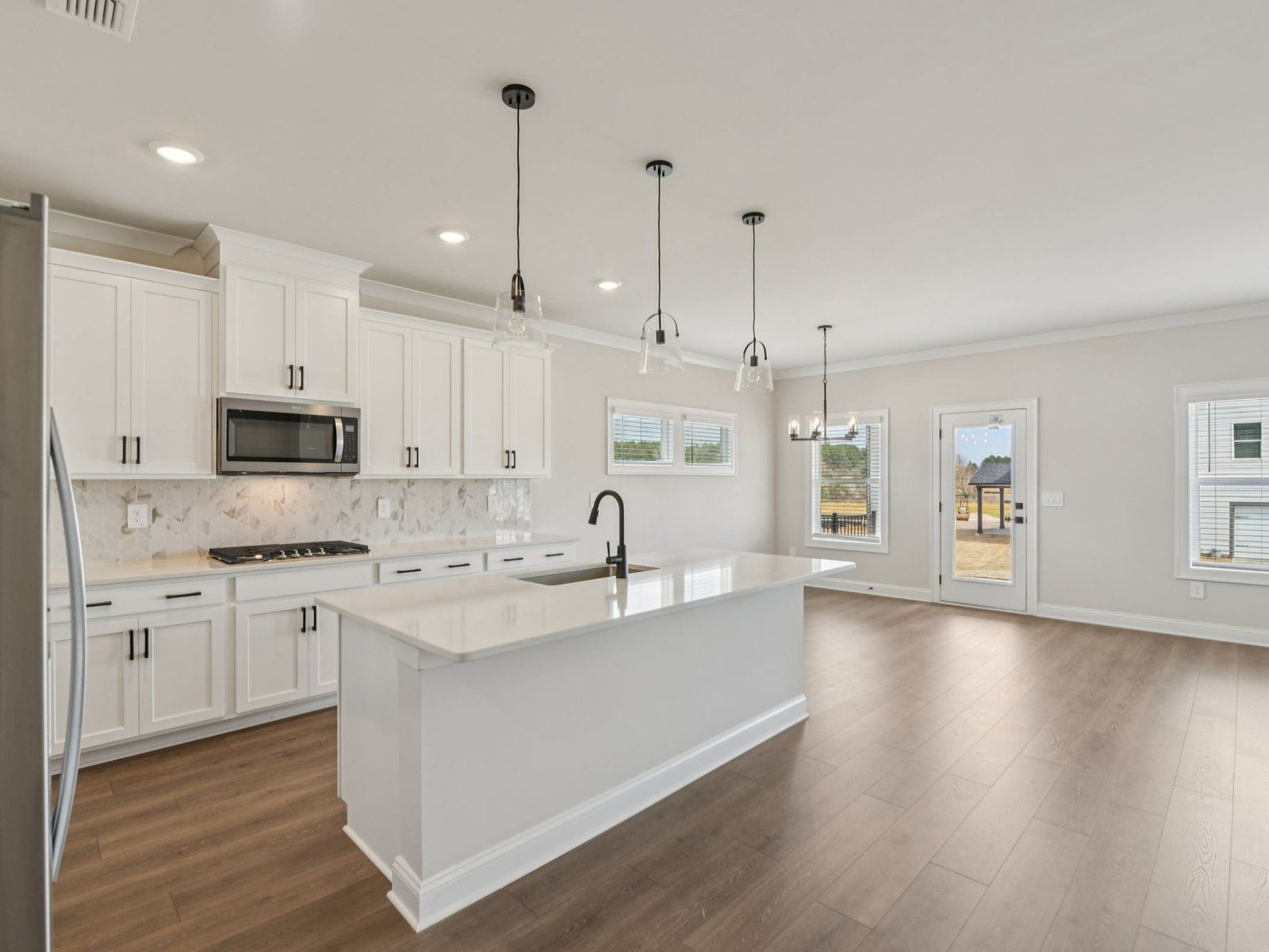 The Johnson floorplan with the Relaxed Transitional Linen interior package modeled at River Pointe.