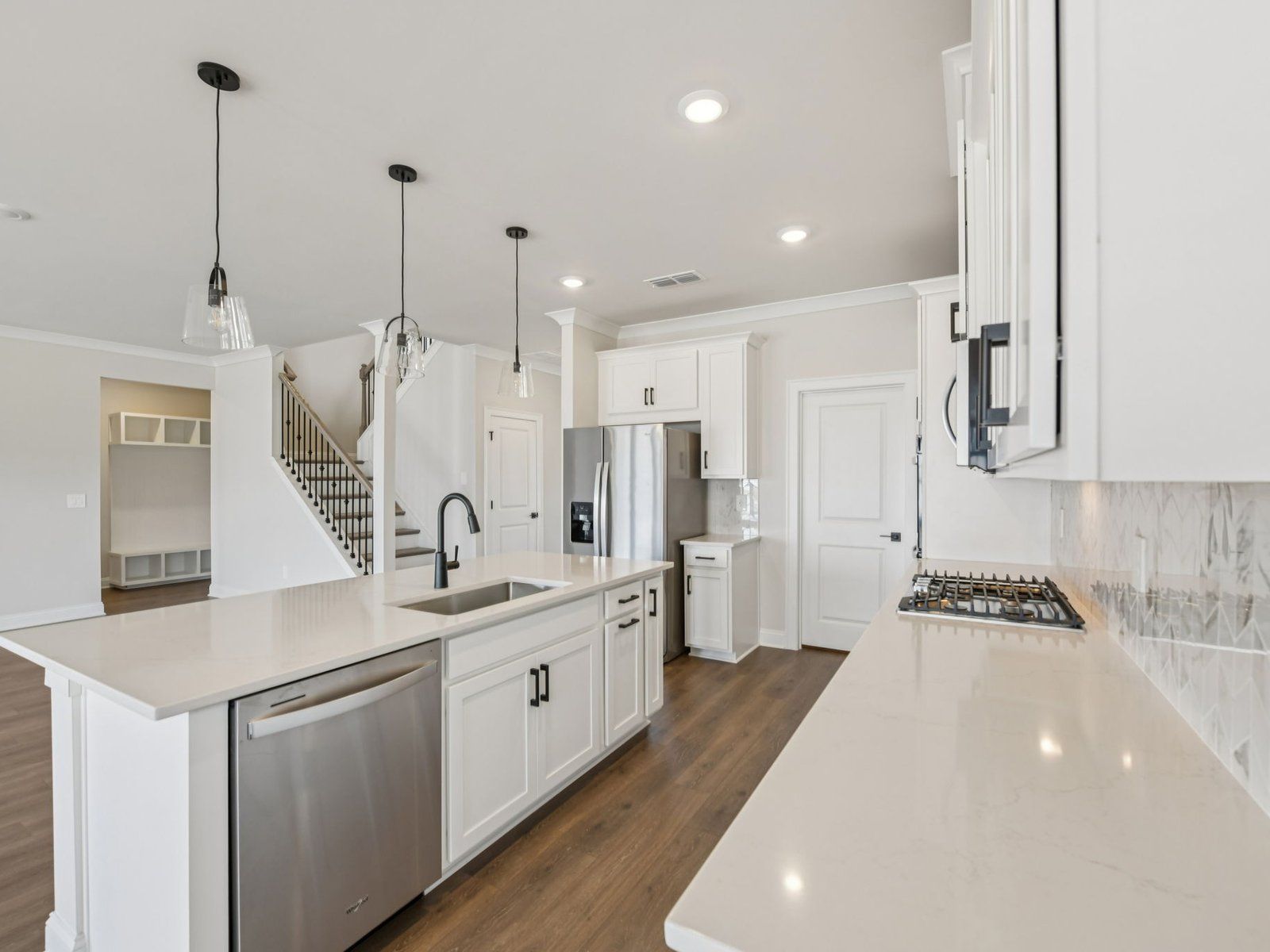 The Johnson floorplan with the Relaxed Transitional Linen interior package modeled at River Pointe.