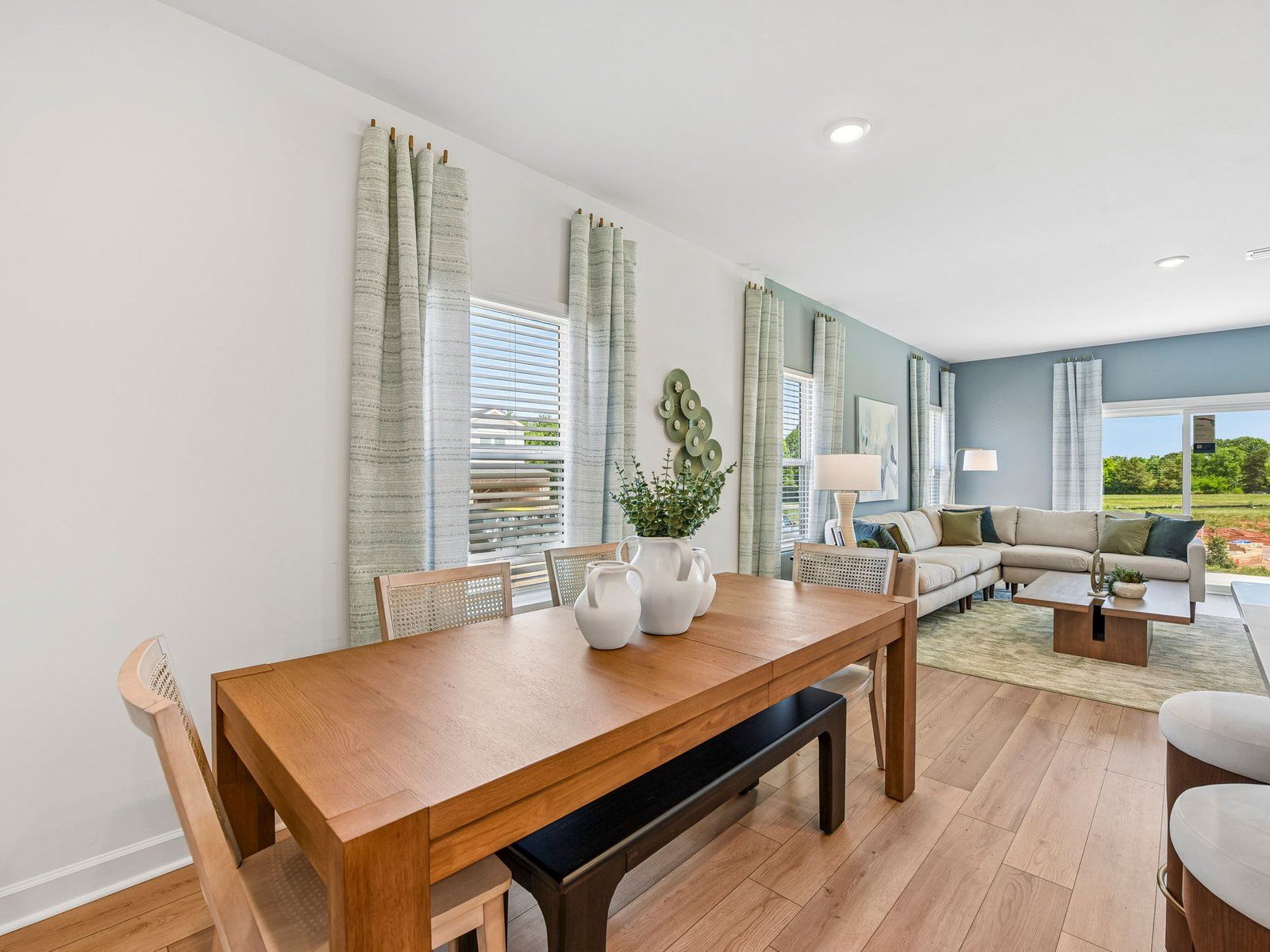 The dining space makes for an elegant center point or a cozy breakfast nook.