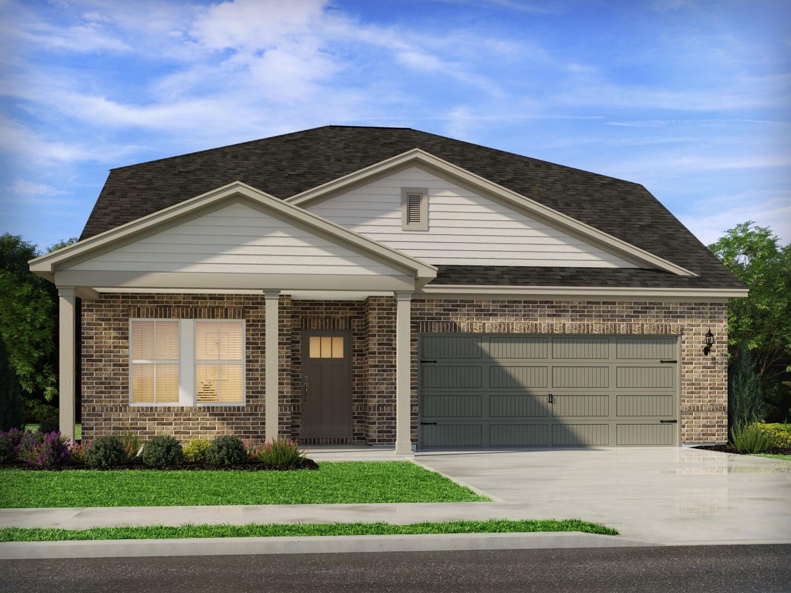 The Manchester floorplan with Elevation W modeled at Heritage Estates at Creekside.