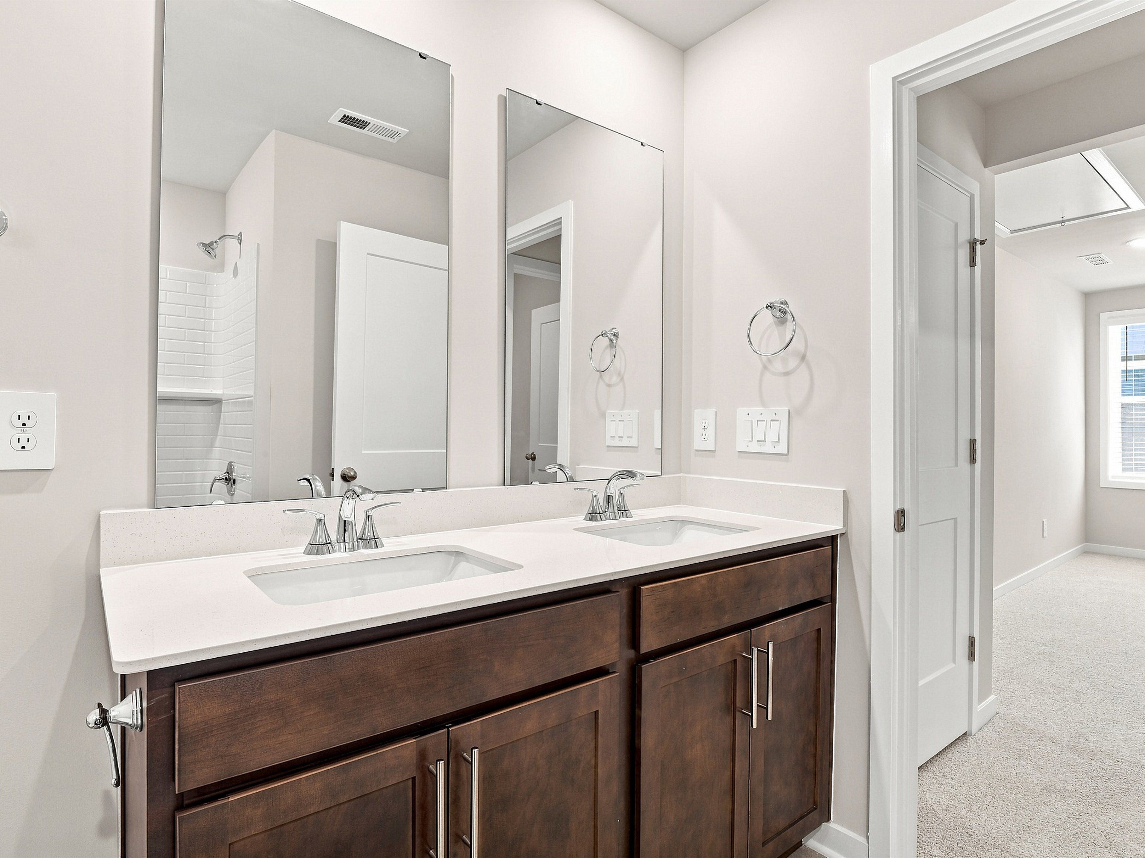 Secondary bathroom in the Paisley floorplan at a Meritage Homes community in Durham, NC.