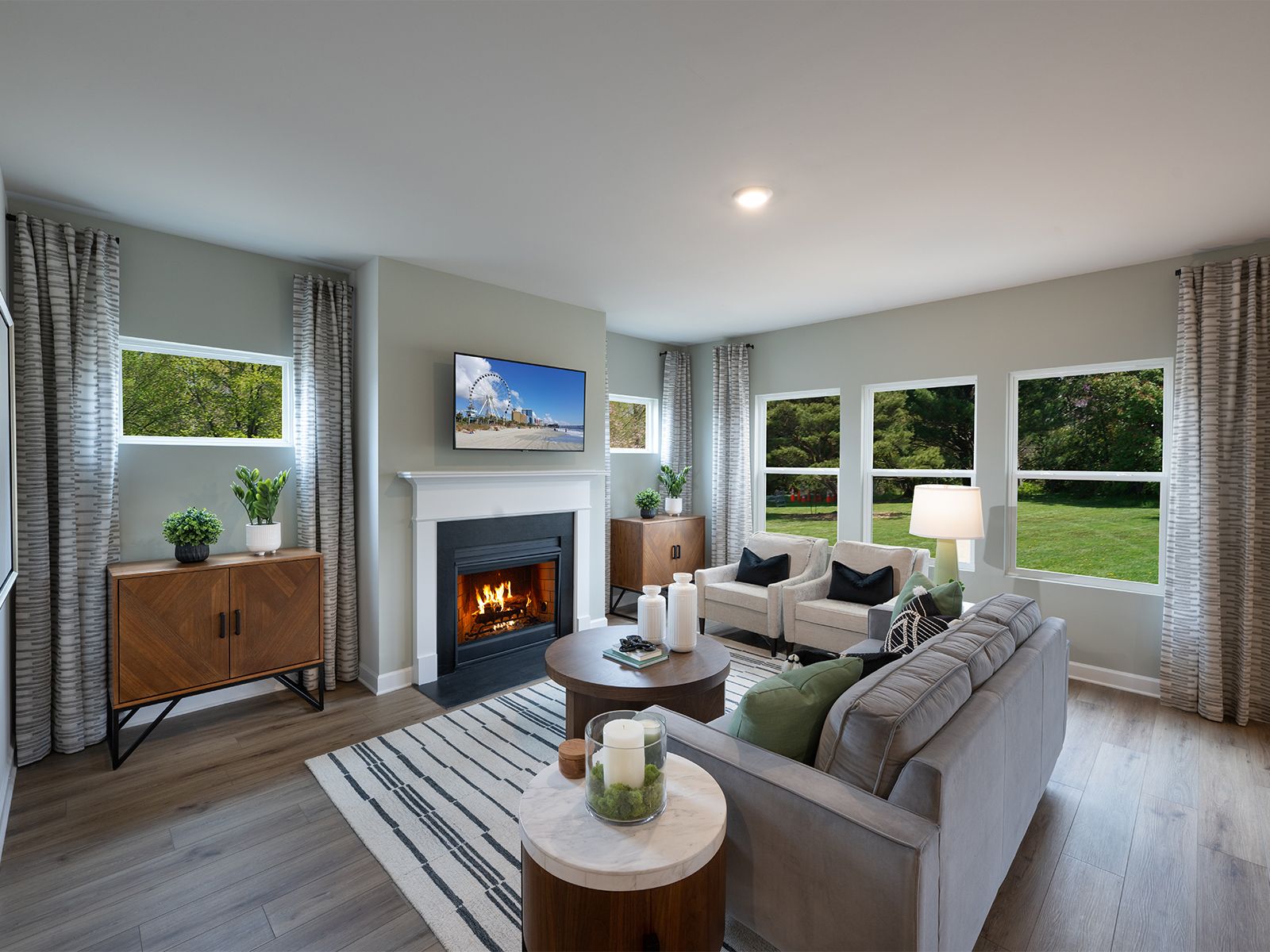 Cozy up by the fireplace in the great room.