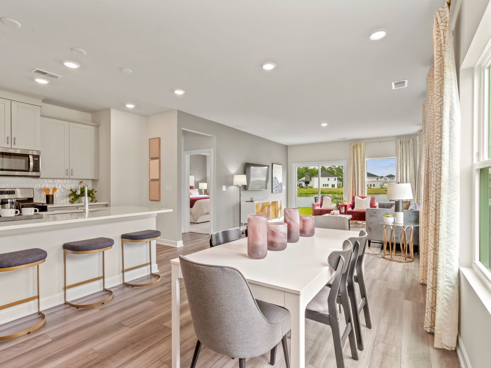 The stunning open-concept floorplan allows for easy flow between the kitchen and dining areas.