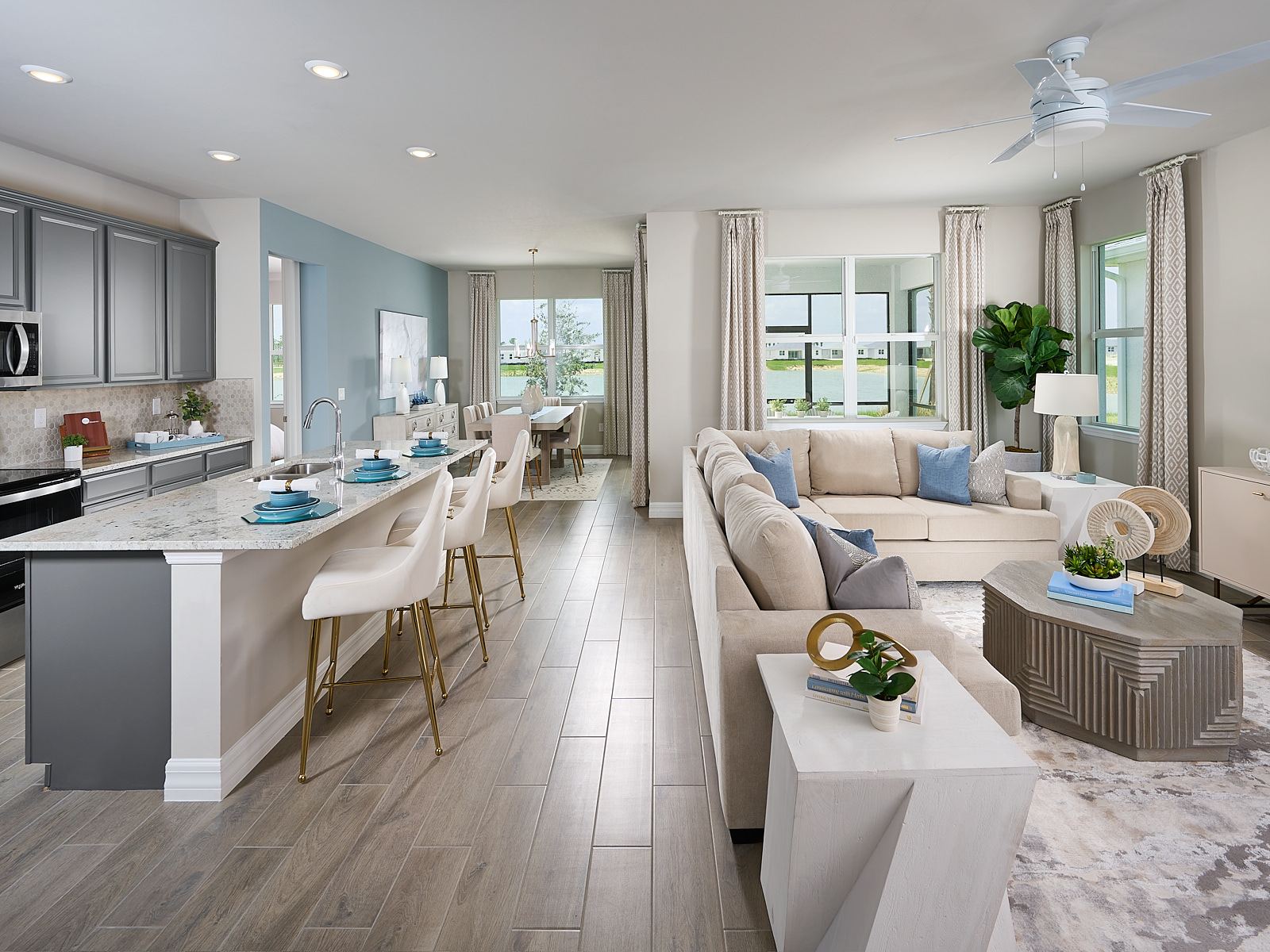Great room in the Jay floorplan modeled at Crescent Lakes at Babcock Ranch
