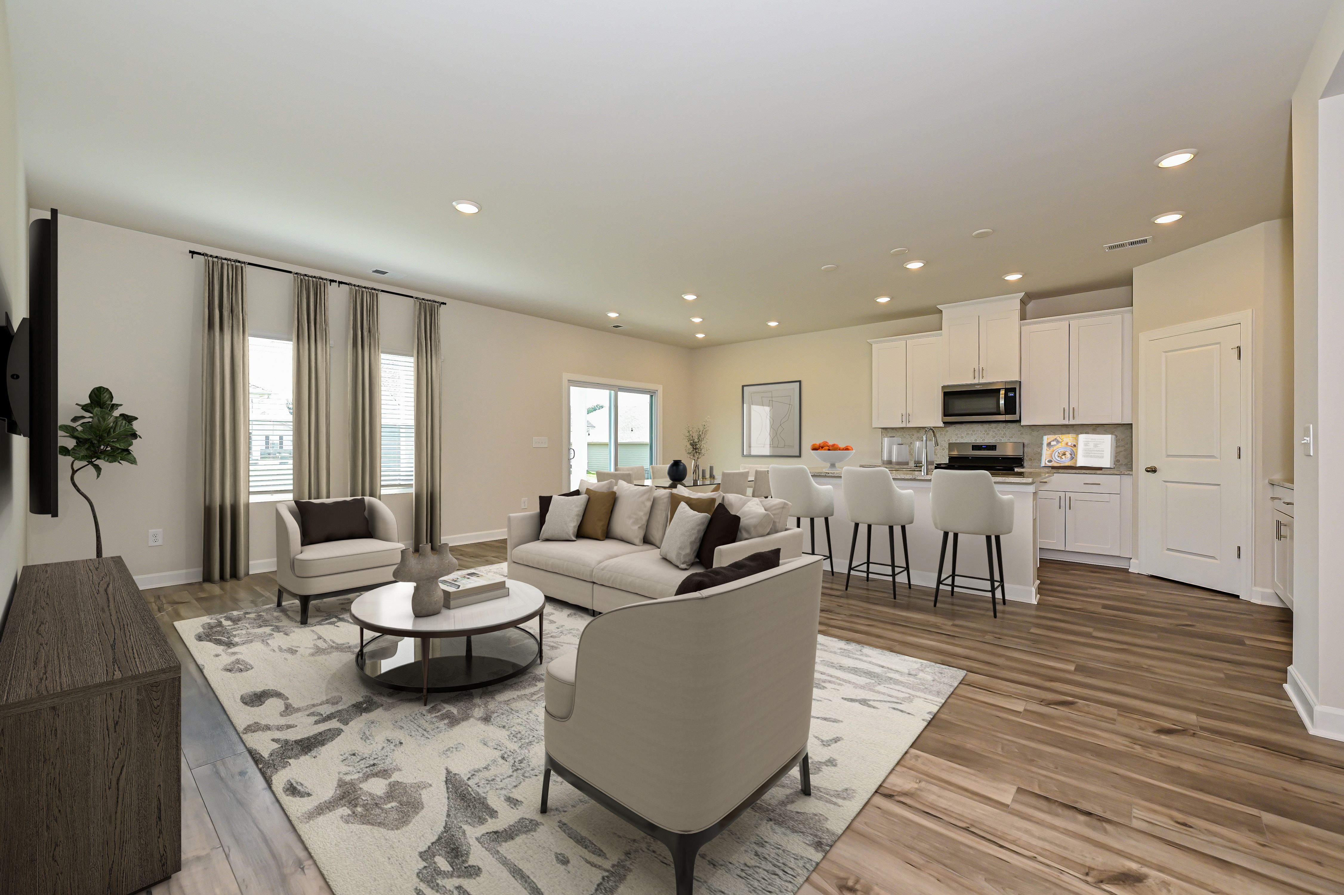 A spacious living room for gatherings and game nights.