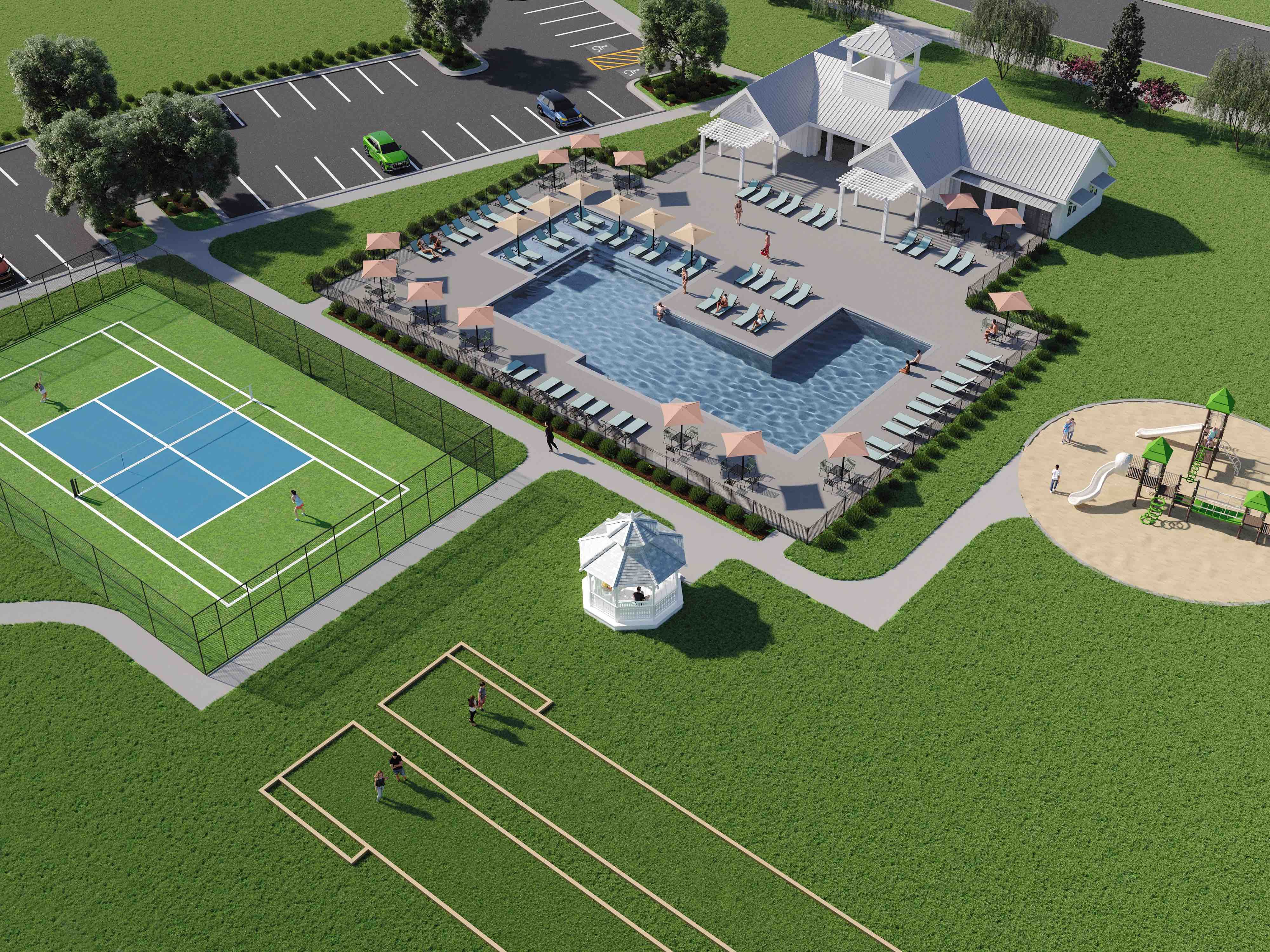Waterside will boast an array of amenities including swimming pool, clubhouse, tot lot and sports courts.