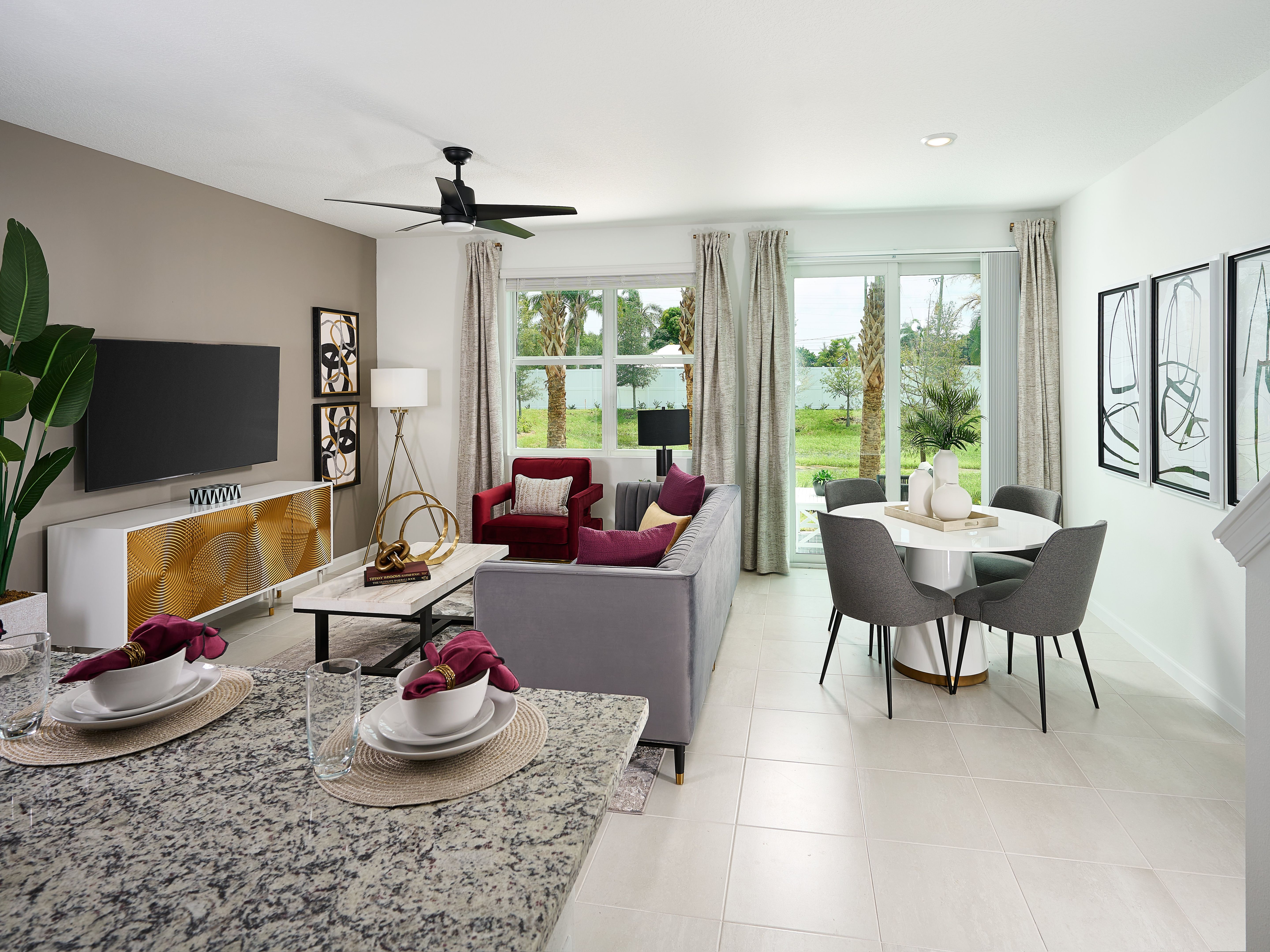 Great Room in the Pompano floorplan modeled at Tidewater