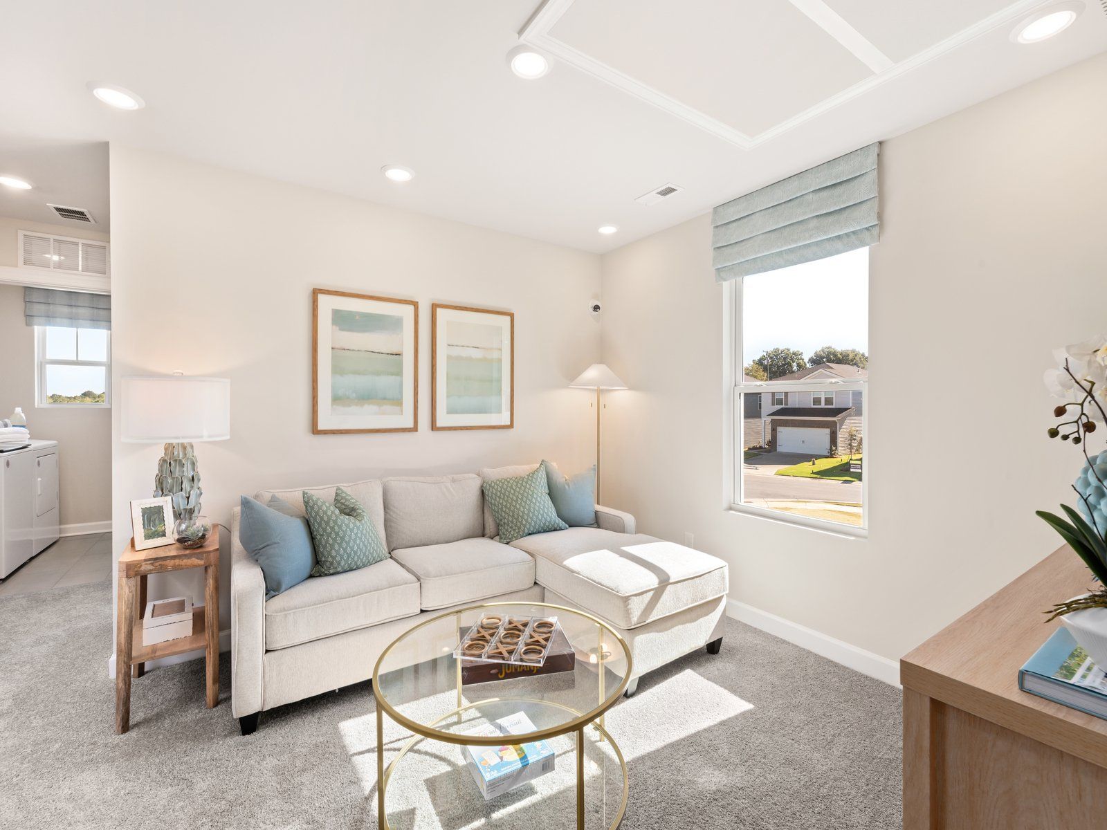 The upstairs loft can easily be transformed into a play room or home theater.