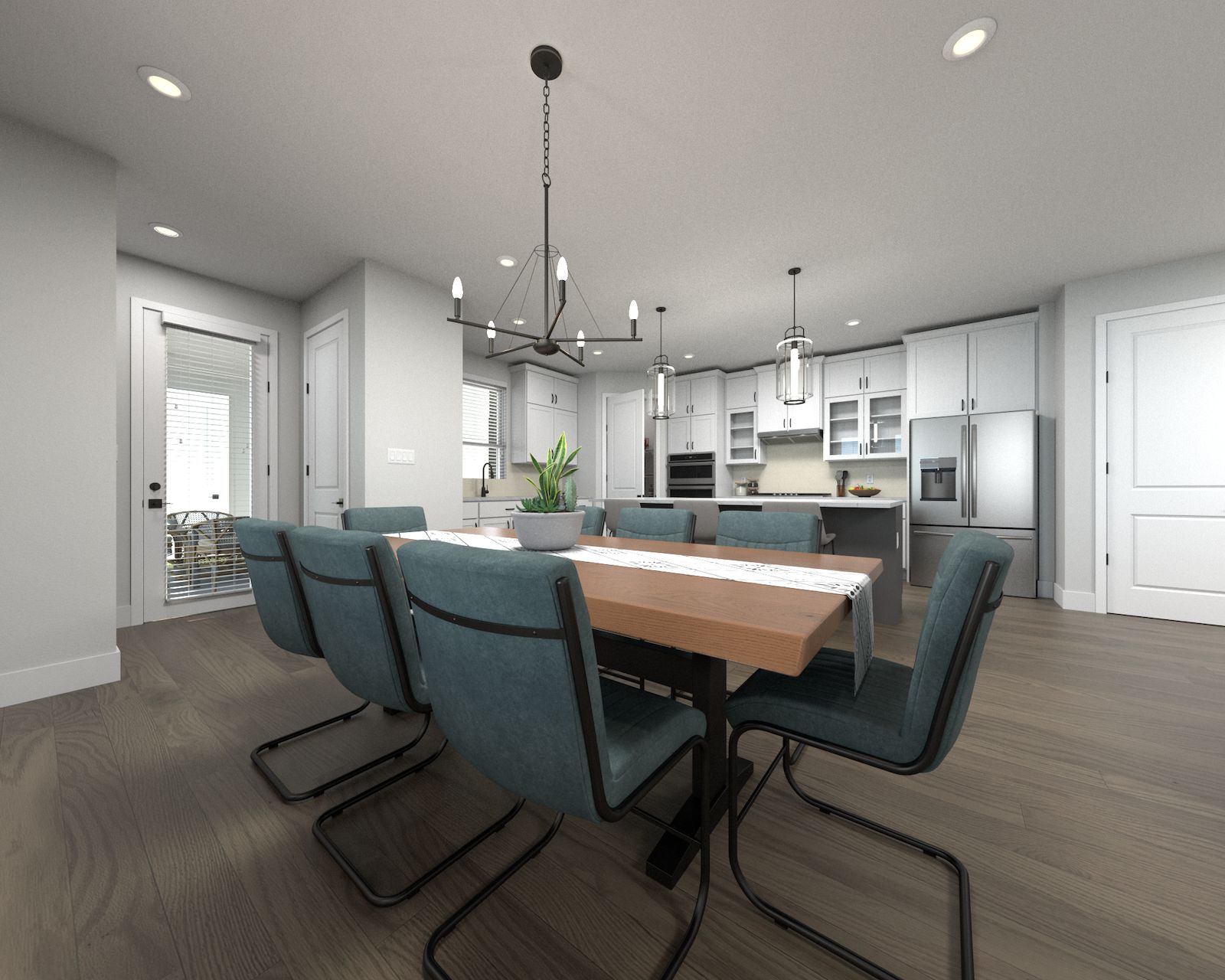 The open-concept floorplan allows for an easy flow between the kitchen and dining areas.