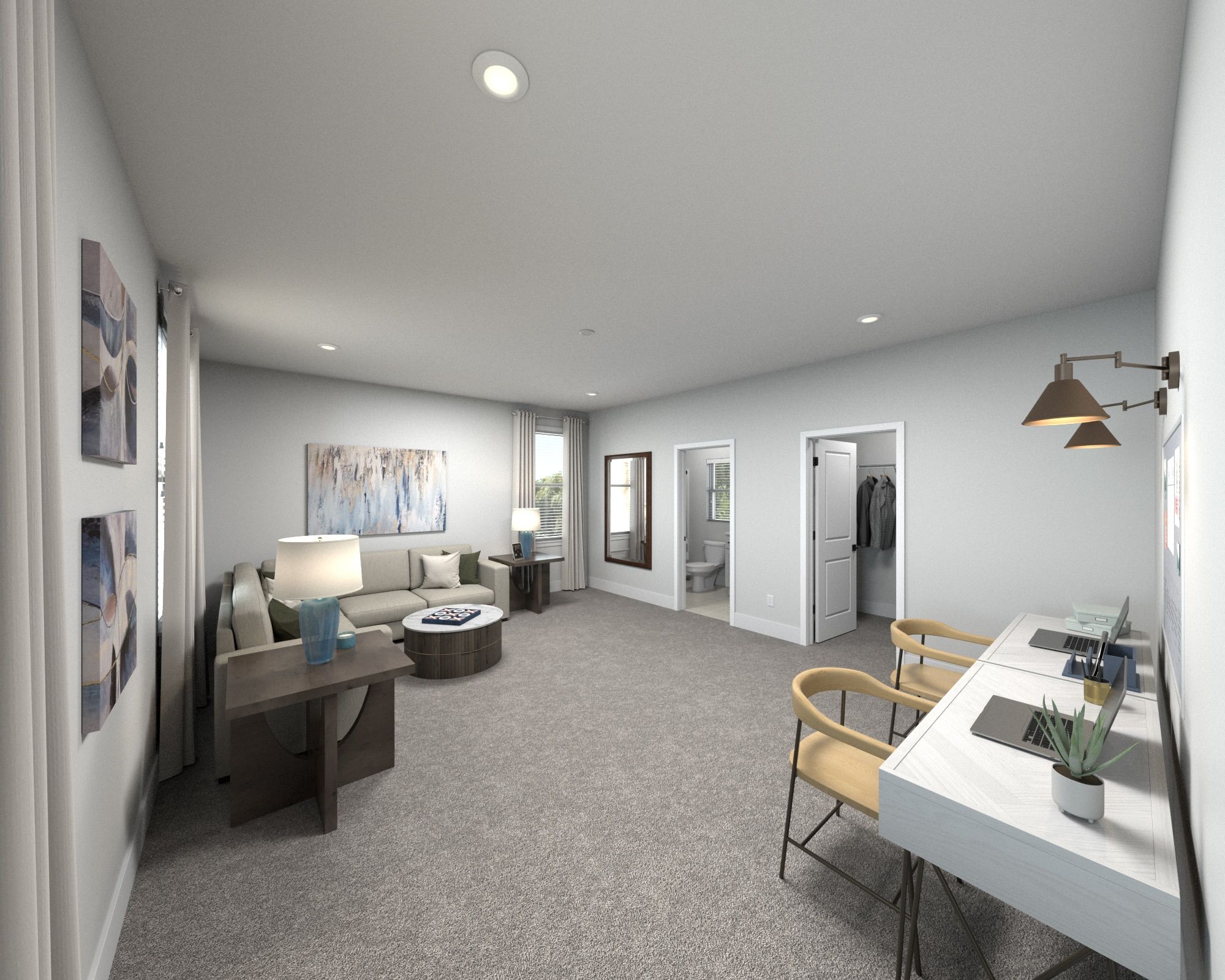 The bonus room offers a place for the kids to work on homework.