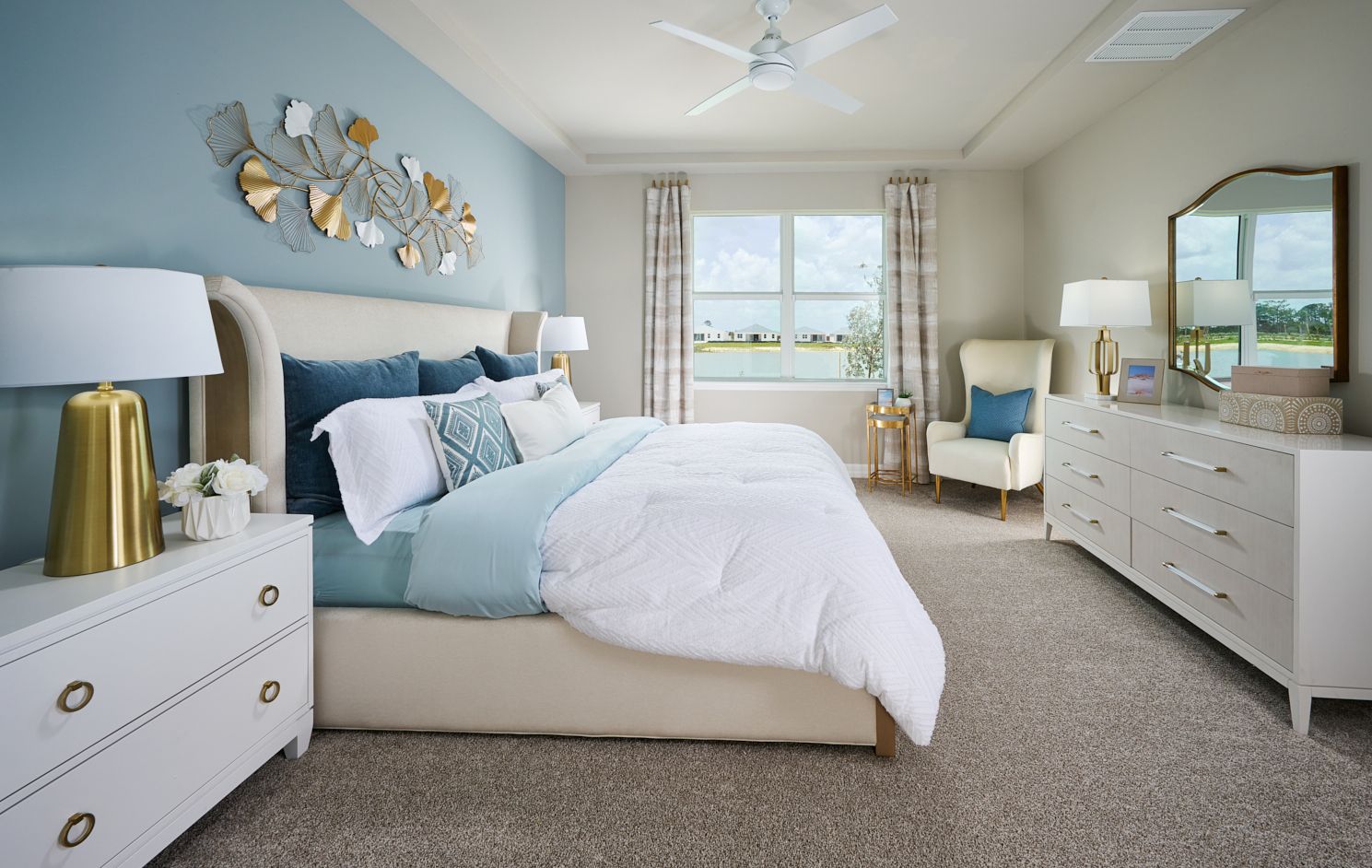 Primary bedroom in the Jay floorplan modeled at Crescent Lakes at Babcock Ranch