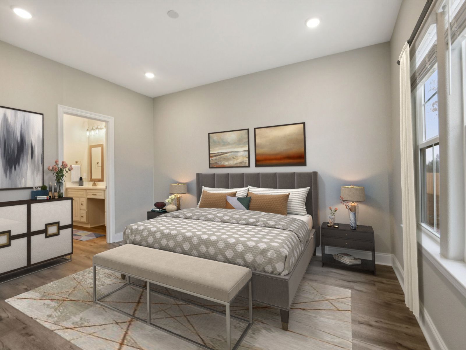 Primary bedroom in the Dune floorplan at a Meritage Homes community in Gulfport, MS.