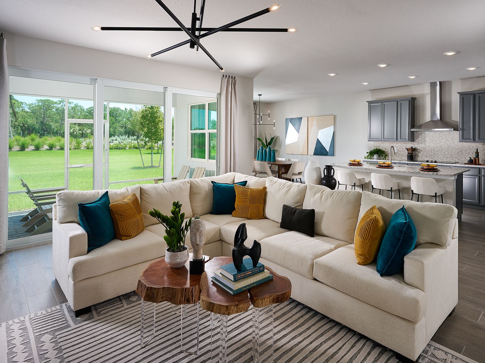 Great room in the Jade floorplan modeled at Brystol at Wylder