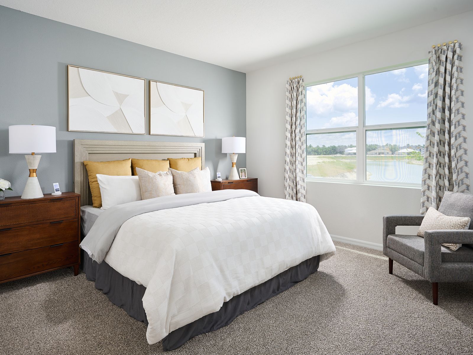 The Primary Bedroom of the Foxglove modeled at The Grove at Stuart Crossing.