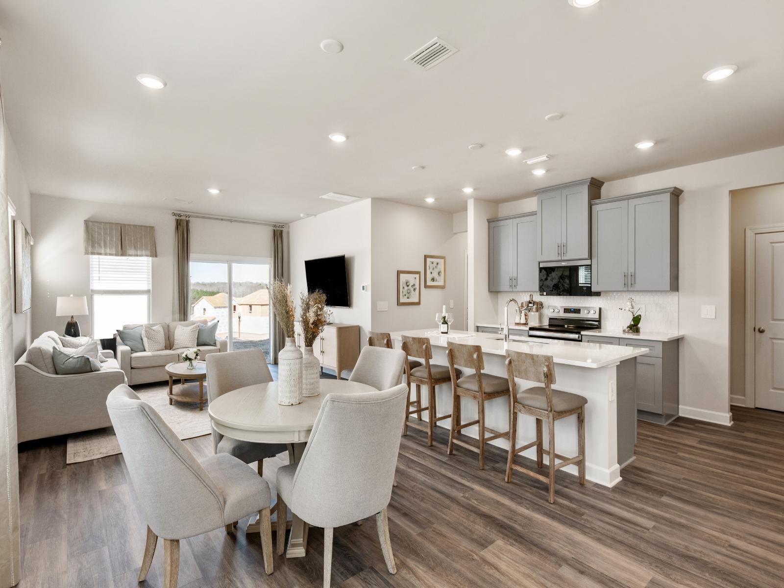 Step inside the Roswell's, bright open-concept living space.