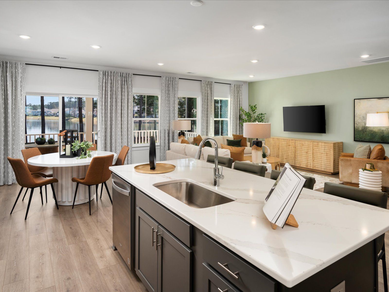 The well-appointed kitchen features a large island to make meal prep a breeze.