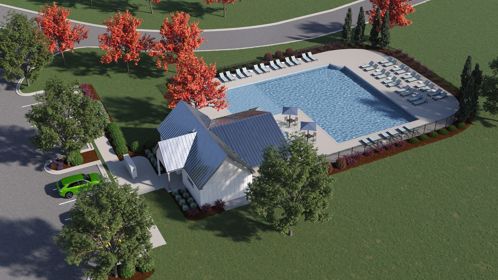 Welcome to the pool and cabana amenity at Riverwood Farm.