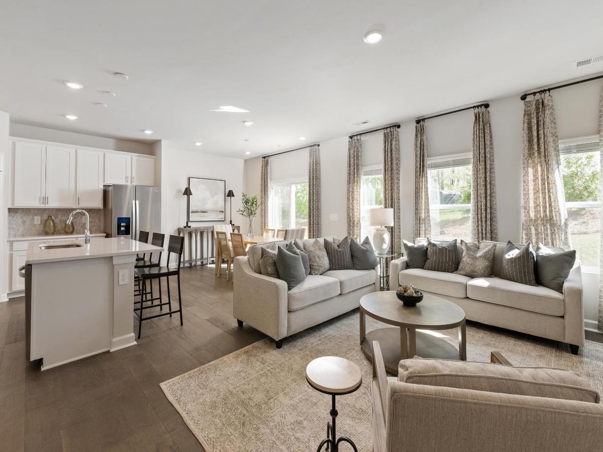 The great room offers an abundance of natural light.