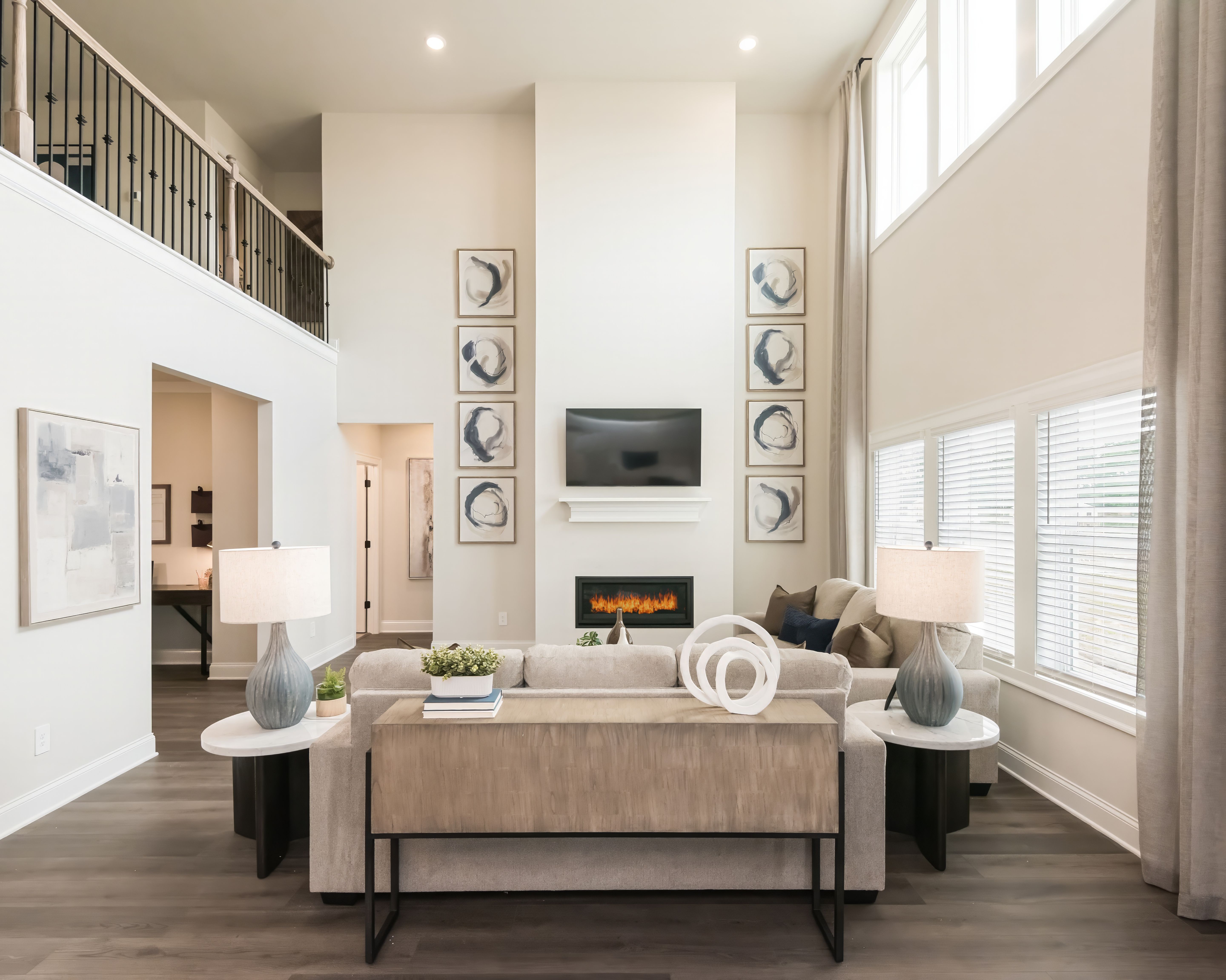 Relax by the fireplace and enjoy a movie night in the living room.