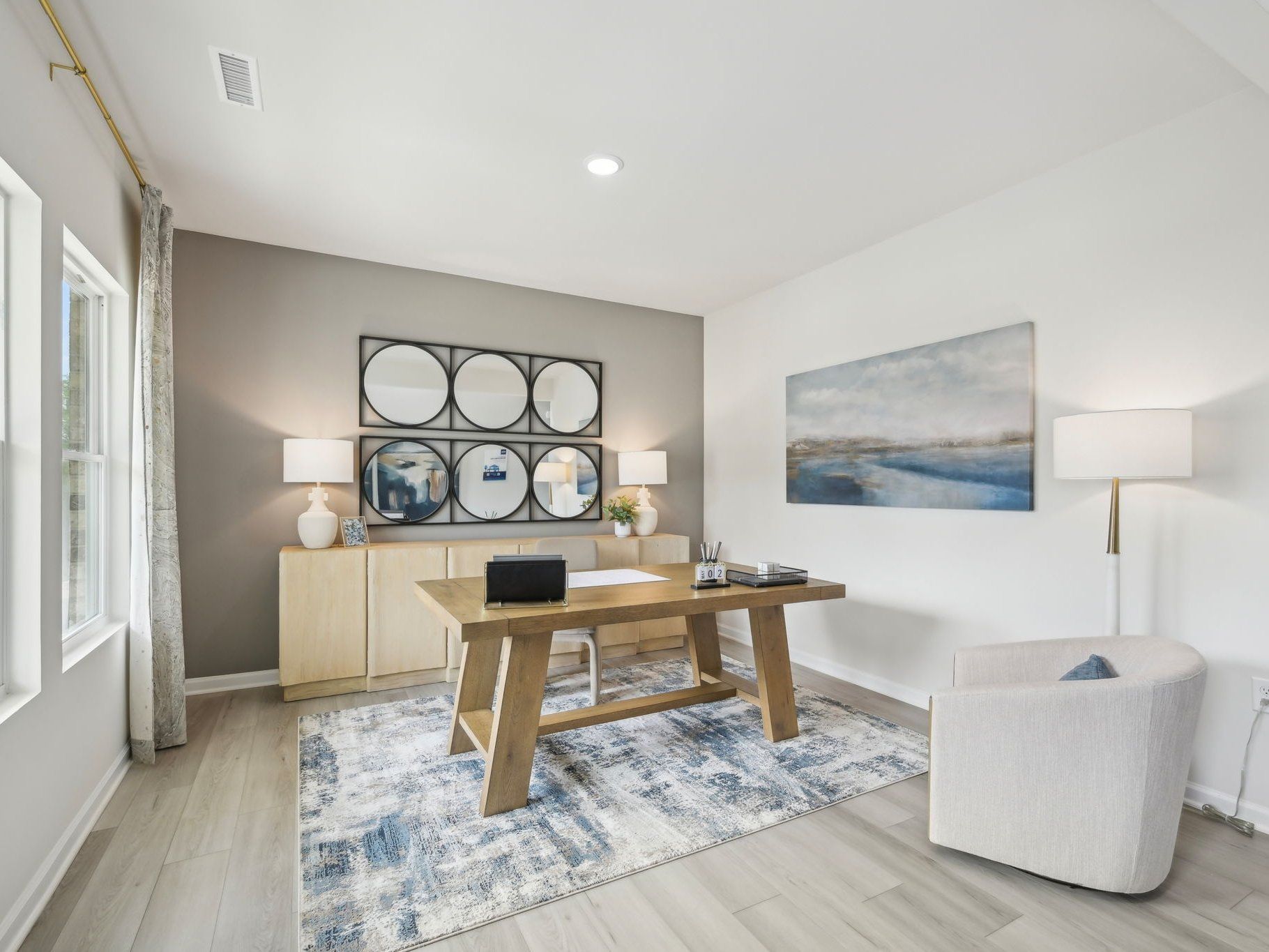 Utilize the first-floor flex space as a home office.
