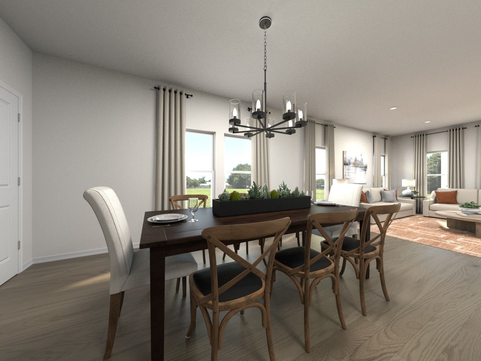 The open-concept floorplan allows for an easy flow between the kitchen and dining area.