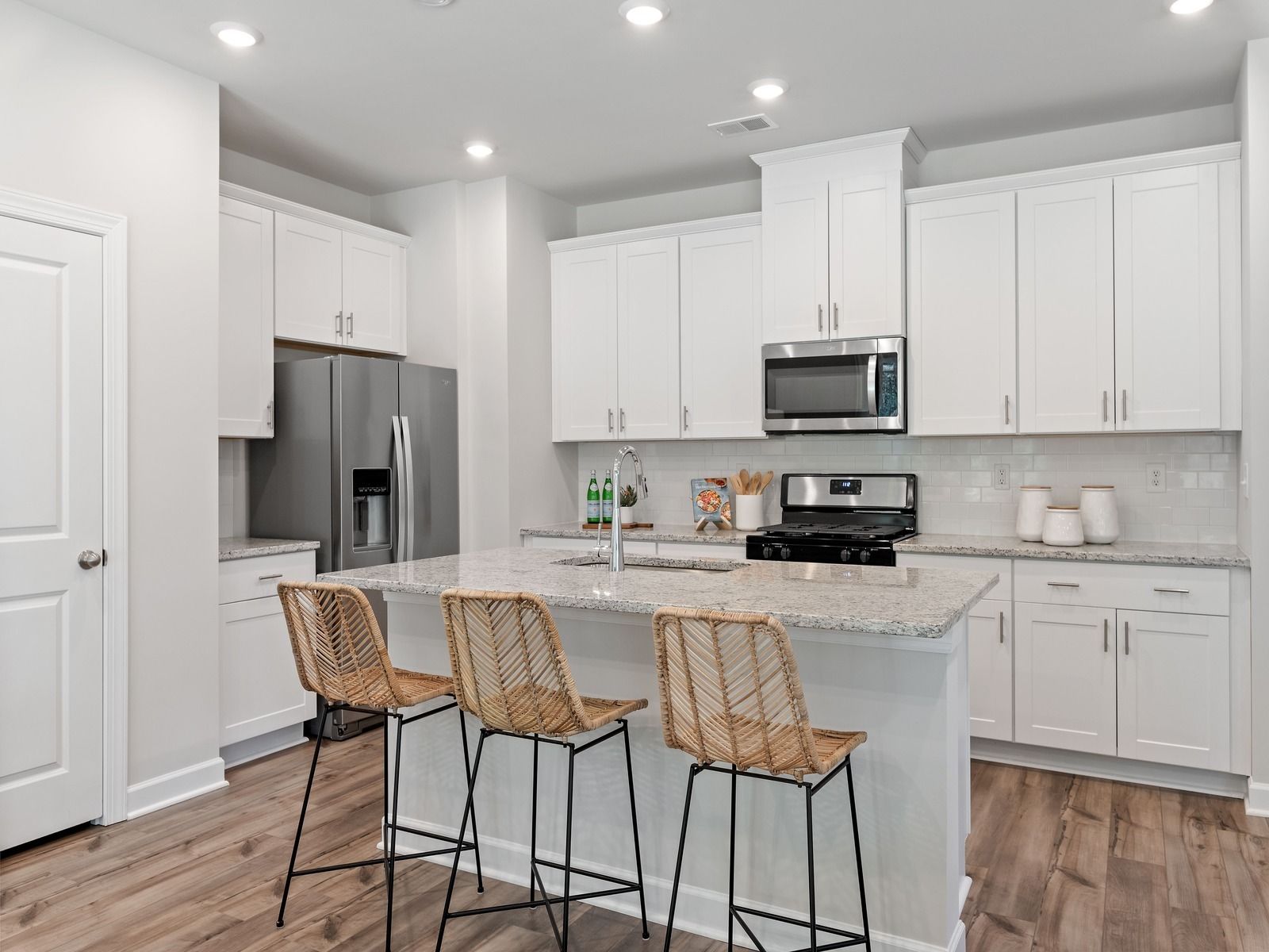 The oversized kitchen island makes meal-prep much easier.