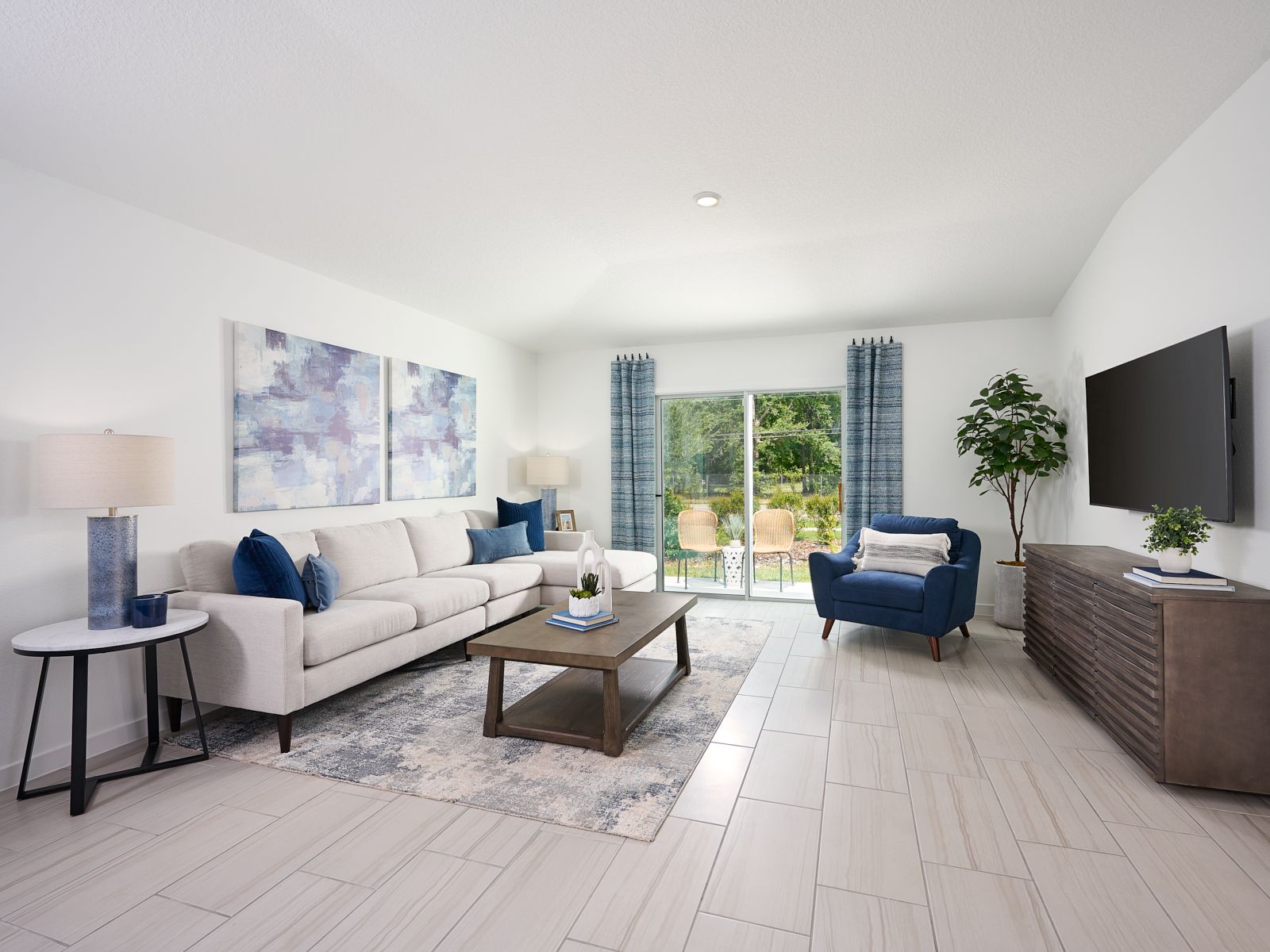 Living Room of the Acadia modeled at Kings Preserve