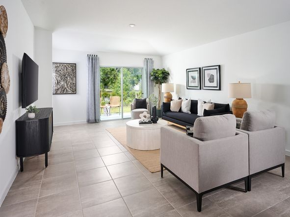 The Davenport floorplan family room modeled at Kings Preserve.