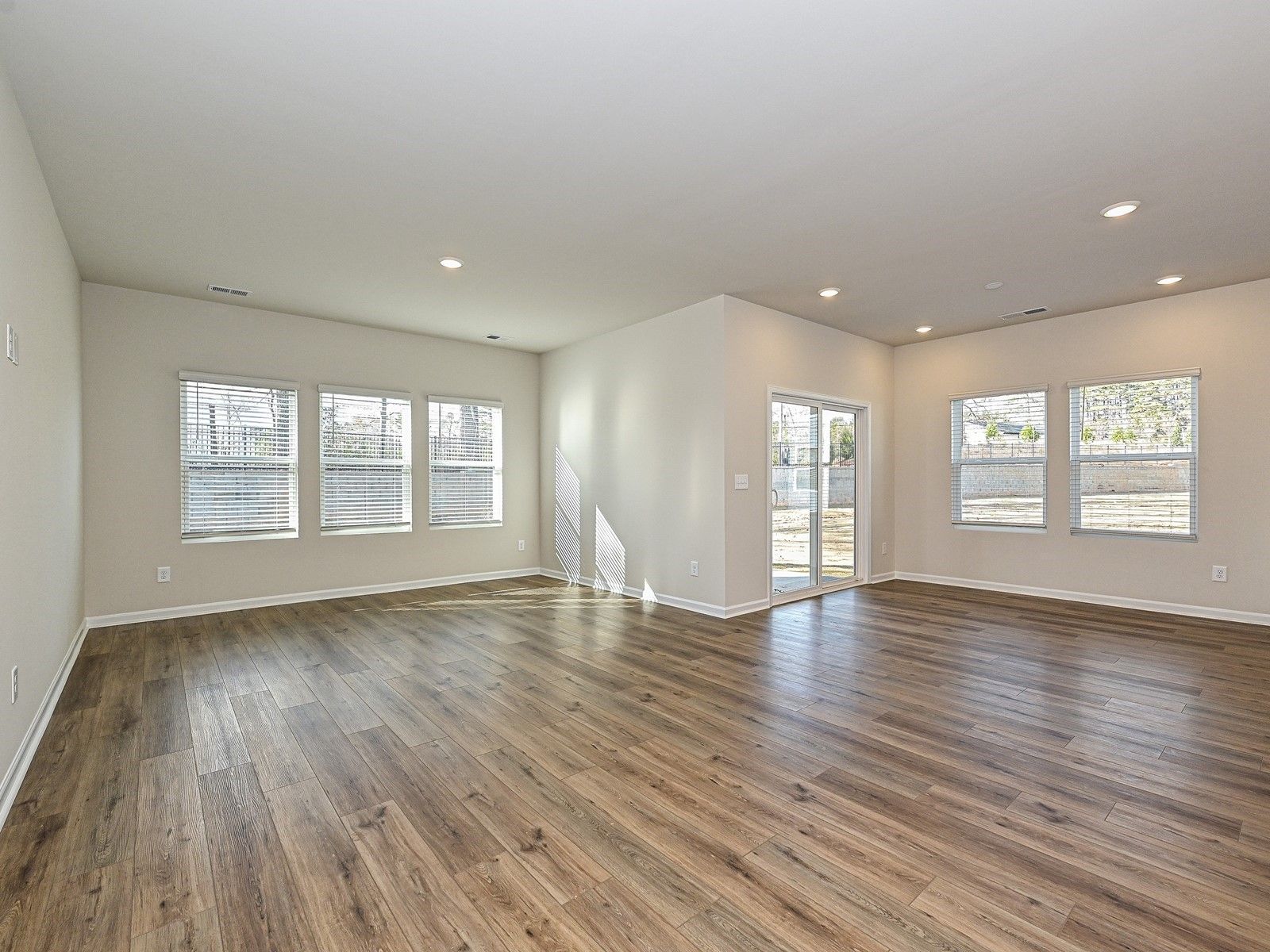 The great room offers an abundance of natural light.