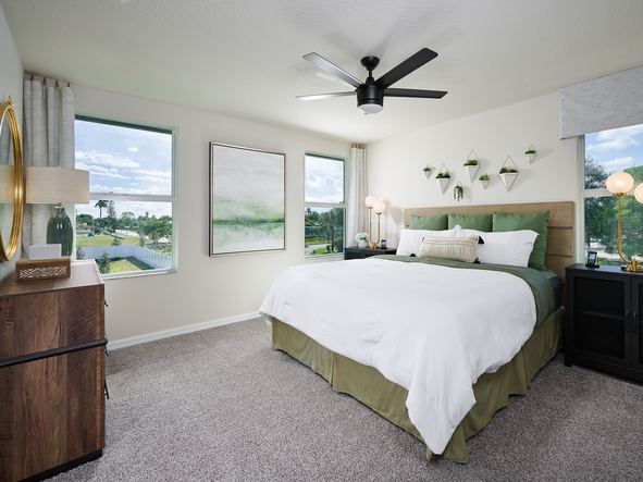 Primary bedroom in the Bronze floorplan modeled at Fontana