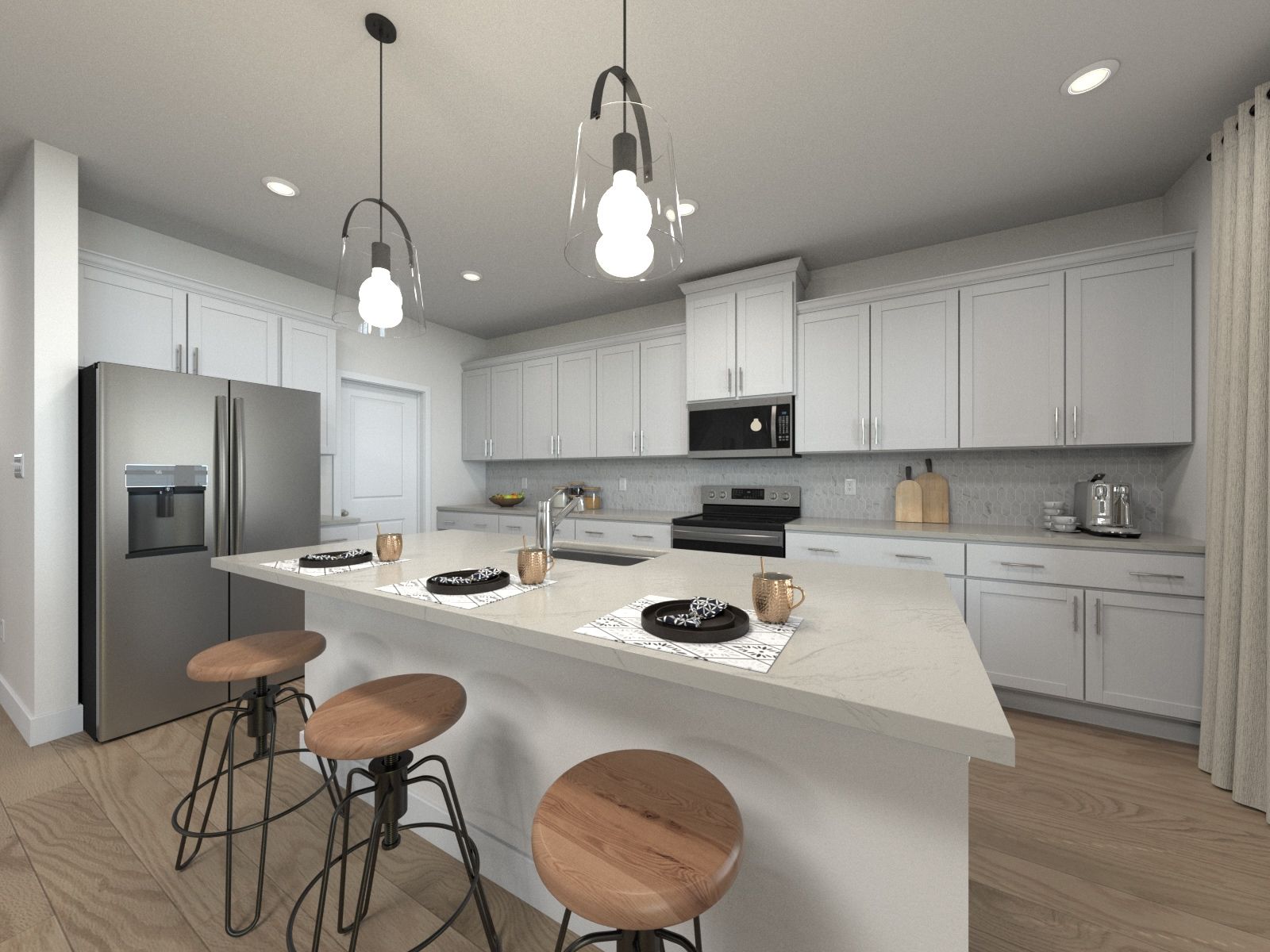 Virtually staged kitchen in the Dakota floorplan.