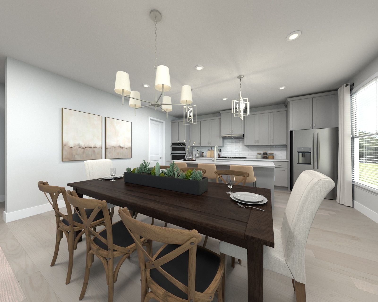 The open-concept floorplan allows for an easy flow between the kitchen and dining areas.
