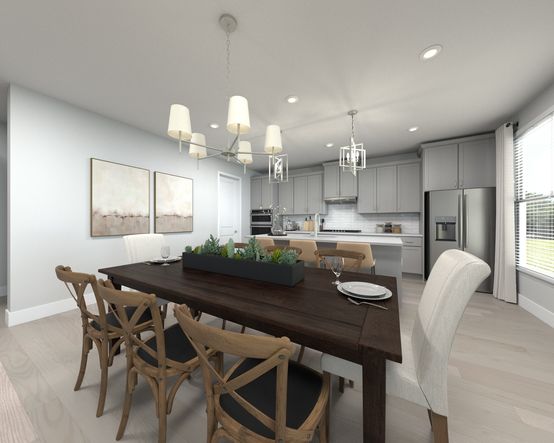 The open-concept floorplan allows for an easy flow between the kitchen and dining areas.